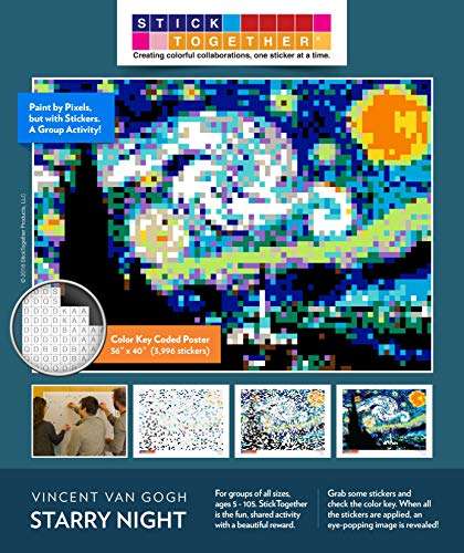 Huge Mosaic Puzzle Poster Kits | Group Project | No Mess Paint by Sticker | Stay at Home Activity | Classroom | One Sticker at a Time! | Large Starry Night | Learning Fun | 40” X 36” Giant Poster