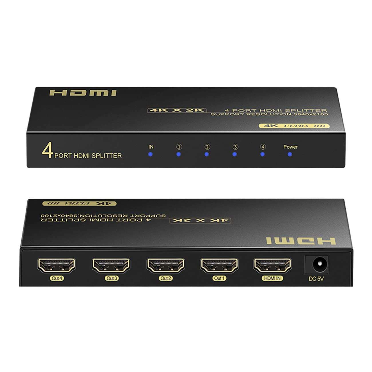 4K HDMI Splitter 1 in 4 Out, HDMI Splitter 1 Input 4 Output Support 4K 60Hz Full HD 1080P and 3D, Compatible with Xbox PS3/4 Roku Blu-Ray Player
