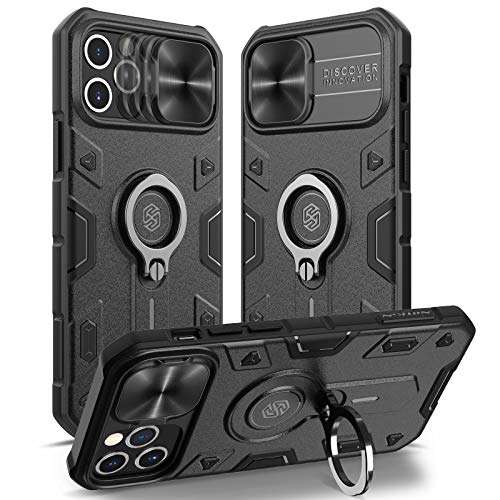 Nillkin Designed for iPhone 12/12 Pro Case - CamShield Armor Case with Kickstand Ring and Camera Cover, Military Grade Shockproof Cover 6.1 inch, Black