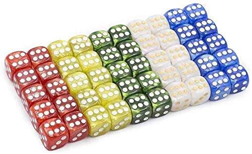 16MM Game Dice Set, Marble Color 6-Sided Solid Dice, Can Be Used for Board Games, Table Games, Math Games, Role-Playing, Party Games(50 Pack