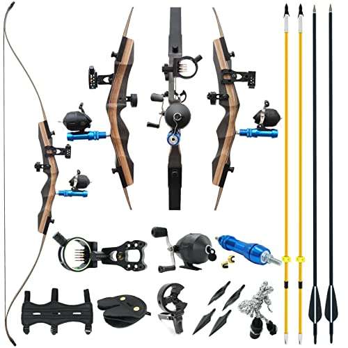 Takedown Recurve Bow for Adults 62" Bowfishing Bow with Reels Kits 30-50lbs for Beginner Package with Fishing Archery Hunting Equipment Bow and Arrow Set for Right Hand (50lbs)