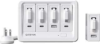 Gitryin 1 Micro USB, 1 Lightning, 3 Type-C Retractable Wall Chargers with 2 USB A Ports and 8-in-1 Desktop Charging Station