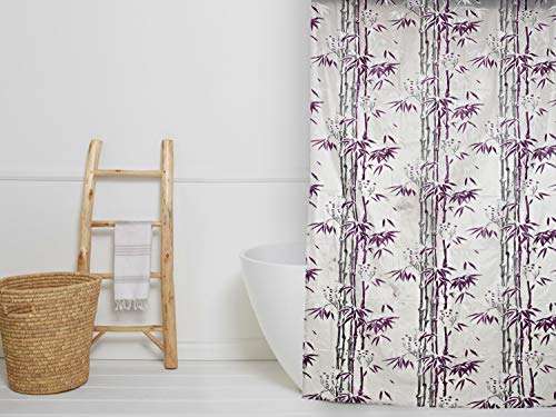 Heart Home PVC 7 Feet Shower Curtain with 8 Hooks (Purple)- CTHH411