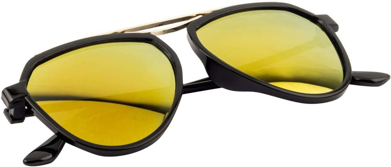 NuVew Mirrored Aviator Unisex Sunglasses - (Gold-Pink Mirror Lens | Black-Gold Frame | Medium Size)
