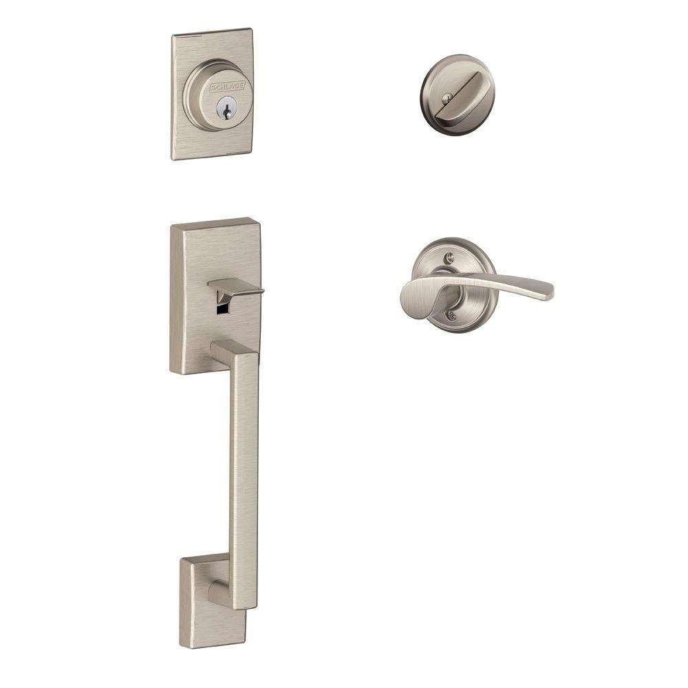 SCHLAGE Lock Company Century Single Cylinder Handleset and Left Hand Merano Lever, Satin Nickel (F60 CEN 619 MER LH)