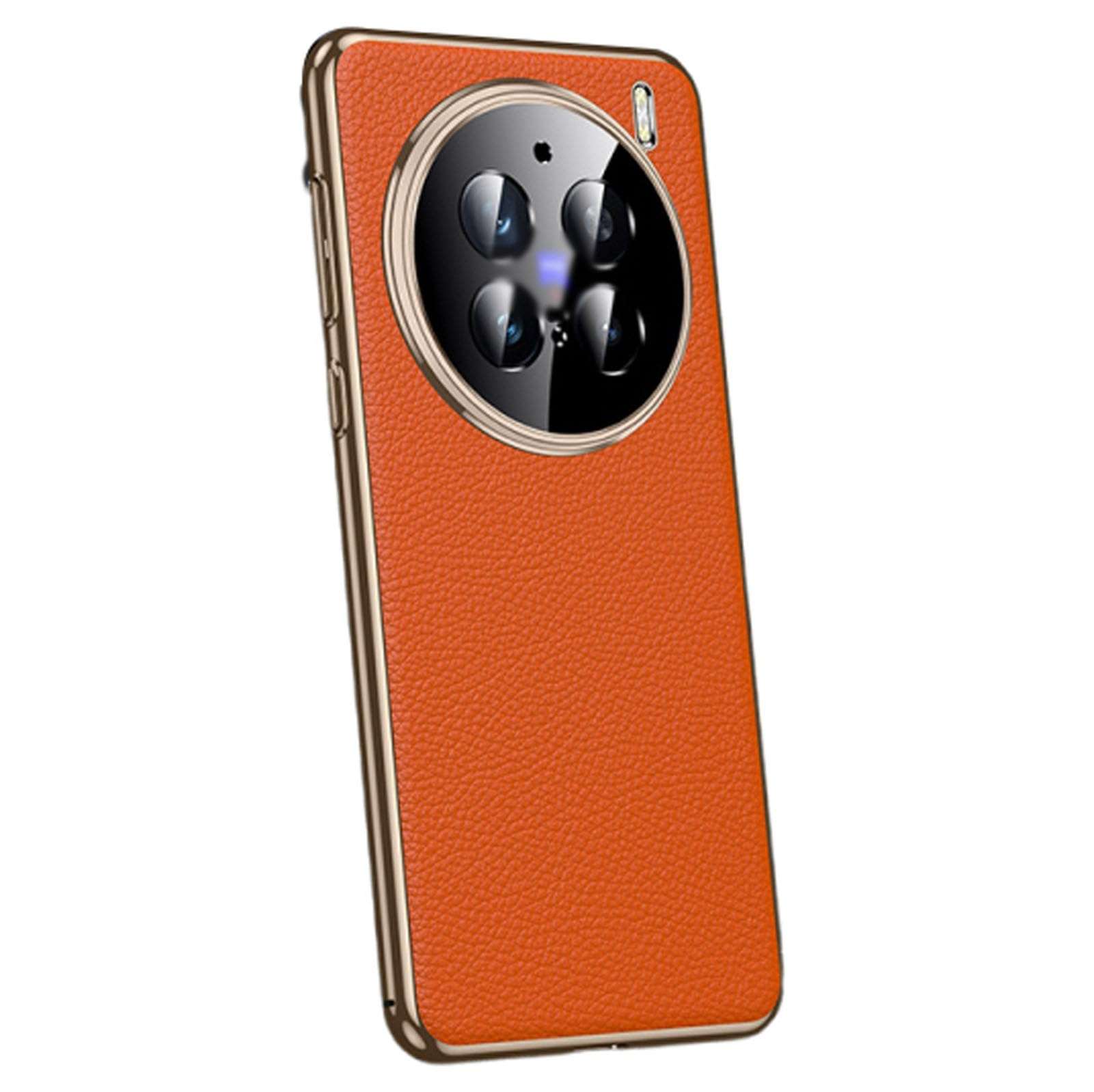 ZHAYLA Case for Vivo X200 Pro, Genuine Leather Slim Shockproof Case with Full Camera Protection Back Cover for Vivo X200 Pro,Orange