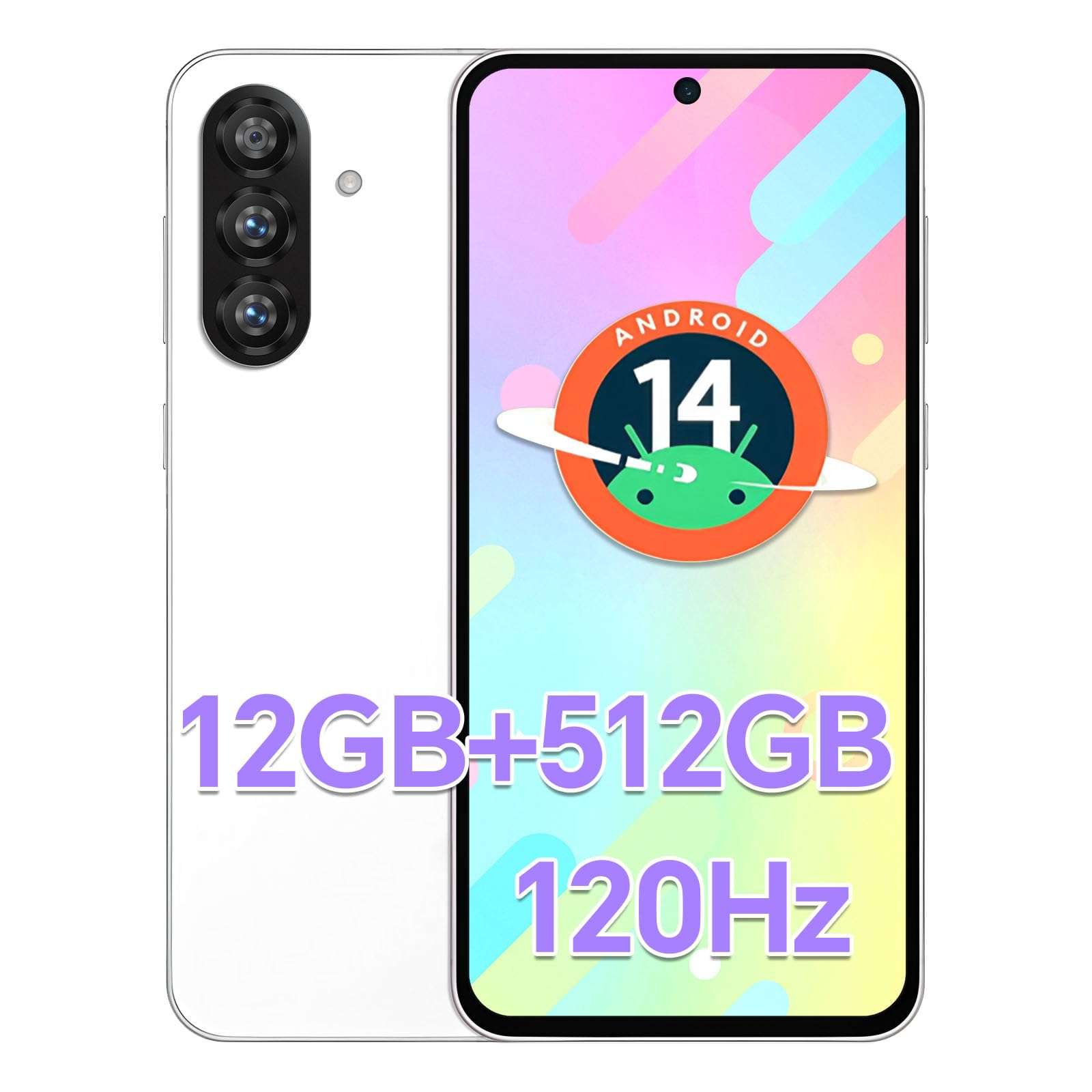 Unlocked Cell Phones R56 Ultra 5G,12+512GB Unlocked Phone, 48MP+108MP Dual Camera,5000mAh Battery,5G Dual SIM Smartphone, 6.8" HD Screen, Android 14.0, Face ID/GPS(Titanium White)