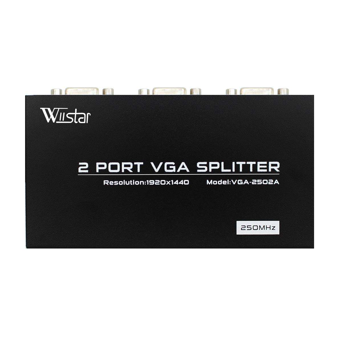 Wiistar VGA Splitter 2 Port 1 in 2 Out VGA Video Splitter 1x2 Support 1920X1400 Resolution for Laptop PC to Monitor Projector Two Display Screen