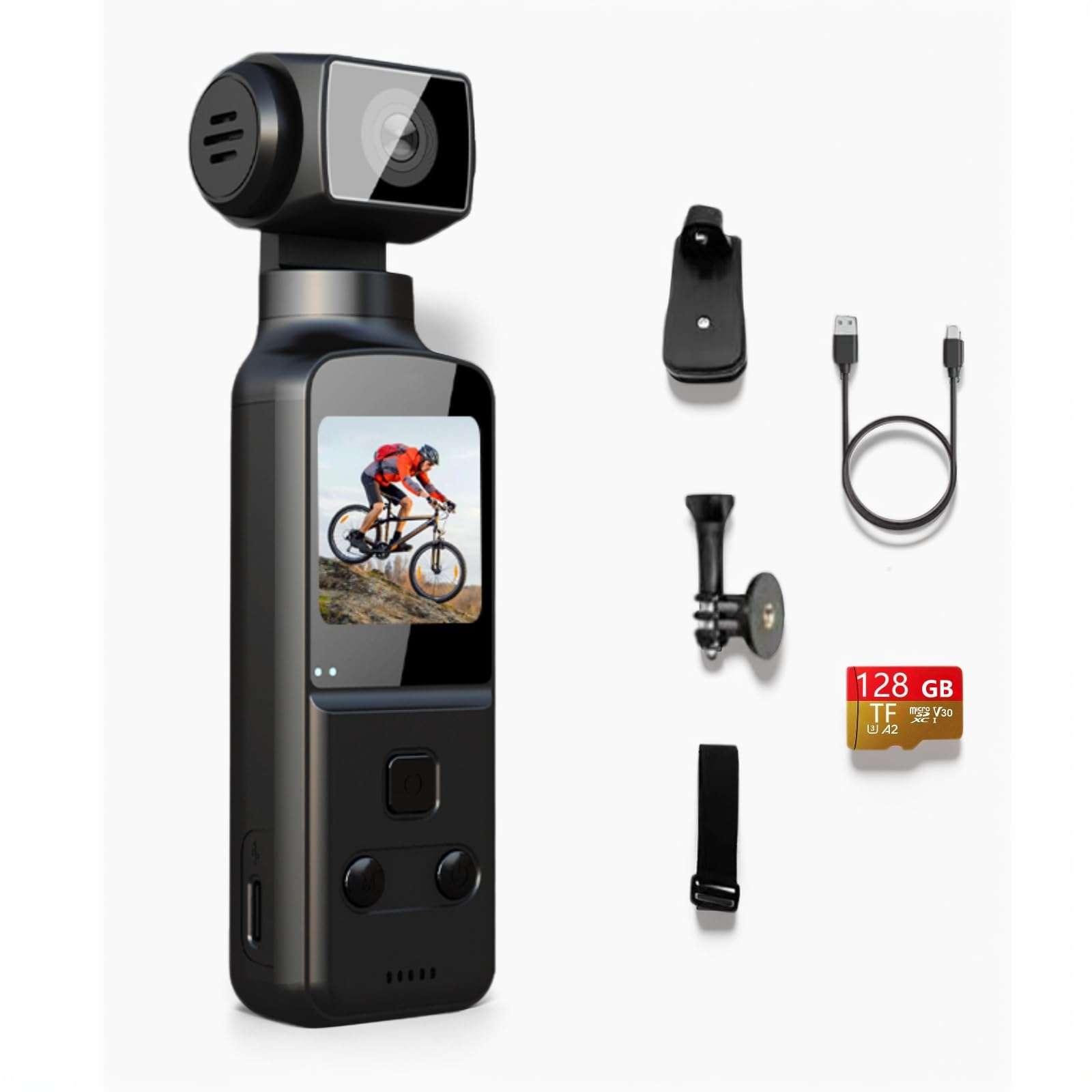 podafu Handheld 4K Action Camera,Pocket-Sized,Vlogging Camera for YouTube TikTok Video Vlog with 1'' Touchscreen & 4K/60fps Video,Digital Camer for Photography 90/128G,for Android and iPhone (Black)