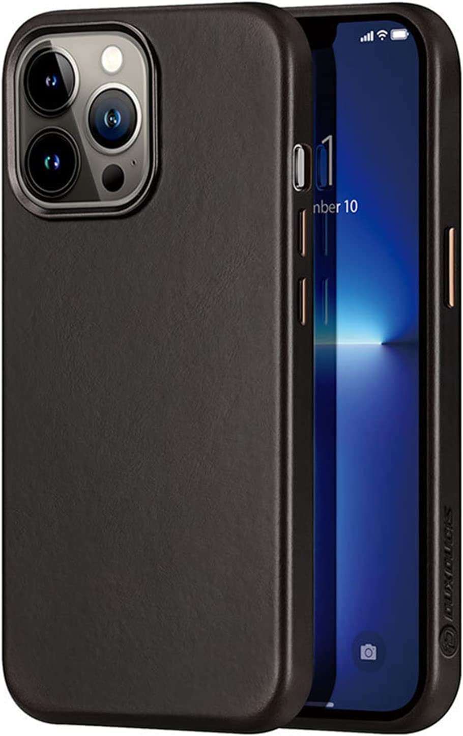 HKIDKK Case for iPhone 14 Pro Max, Premium Genuine Leather Slim Case with Soft Microfiber Lining Comfortable Grip Phone Cover, Compatible with Magnetic Wireless Charger (Color : Preto)