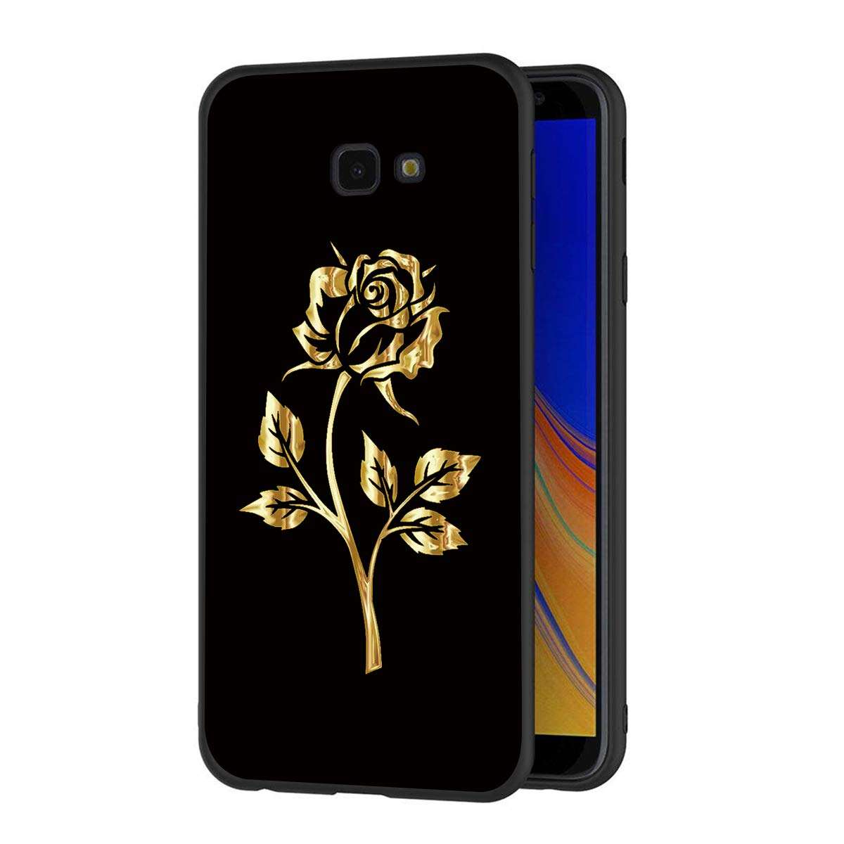 Eouine Samsung Galaxy J4 Plus Case, Phone Case Silicone Black with Pattern Ultra Slim Shockproof Soft Gel Back Cover Protective Bumper Skin for Samsung Galaxy J4 Plus Smartphone (Golden Rose)