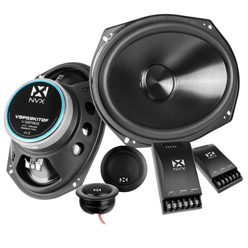 NVX® VSP69KIT2F 6x9 Premium Car Speakers, 900W Max, 300W RMS, 2-Ohm 2-Way Component System w/ 1" Silk Dome Tweeters & Passive X-Overs, Easy to Install in Cars/Trucks/Doors (Pair)