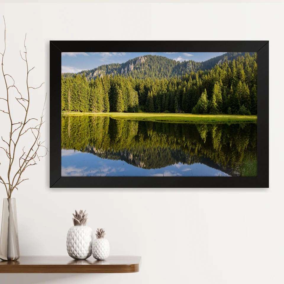 GADGETS WRAP Printed Photo Frame Matte Painting for Home Office Studio Living Room Decoration (14x11inch Black Framed) - Lake Nature Water Reflection