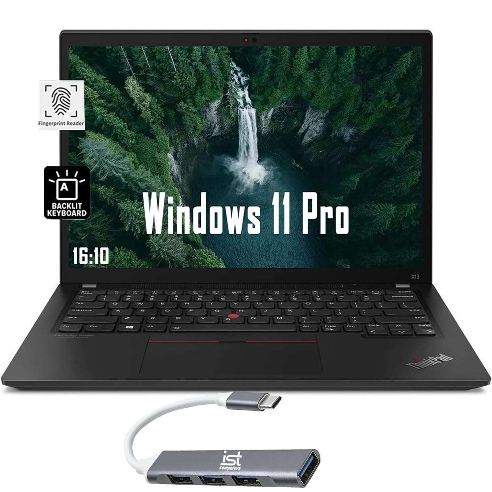 Lenovo ThinkPad X13 Business Laptop (13.3" FHD+, Intel 4-Core i7-1165G7, 16GB RAM, 512GB SSD) for Traveling, School, Lightweight, Backlit, Fingerprint, 14.5-Hr Long Battery Life, IST Hub, Win 11 Pro