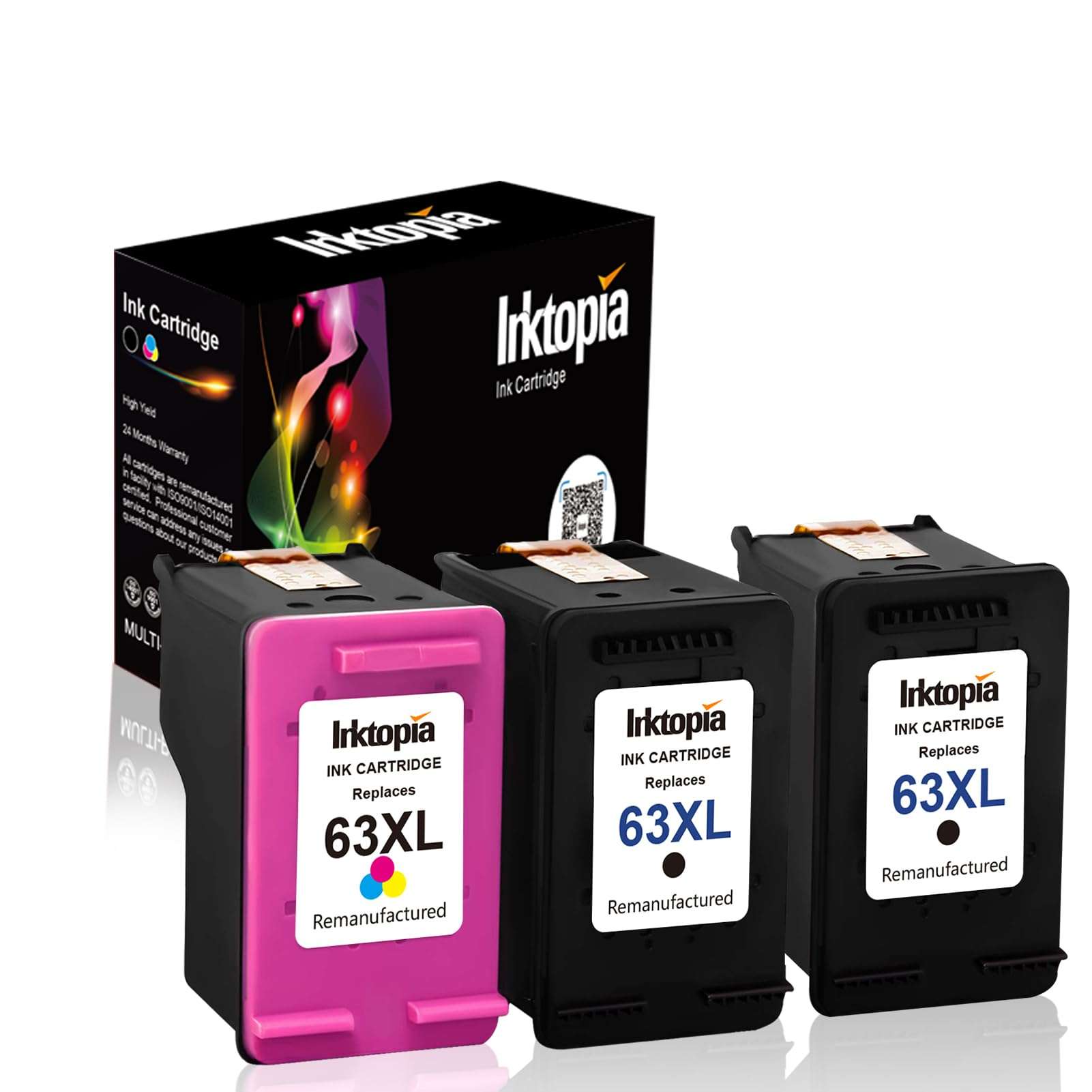 Inktopia Remanufactured Ink Cartridge Replacement for HP 63 XL 63XL for HP OfficeJet 5255 5258 3830 Envy 4520 4512 4513 DeskJet 1112 3630 3634 2130 2132 Printer (2 Black 1 Tri-Color)