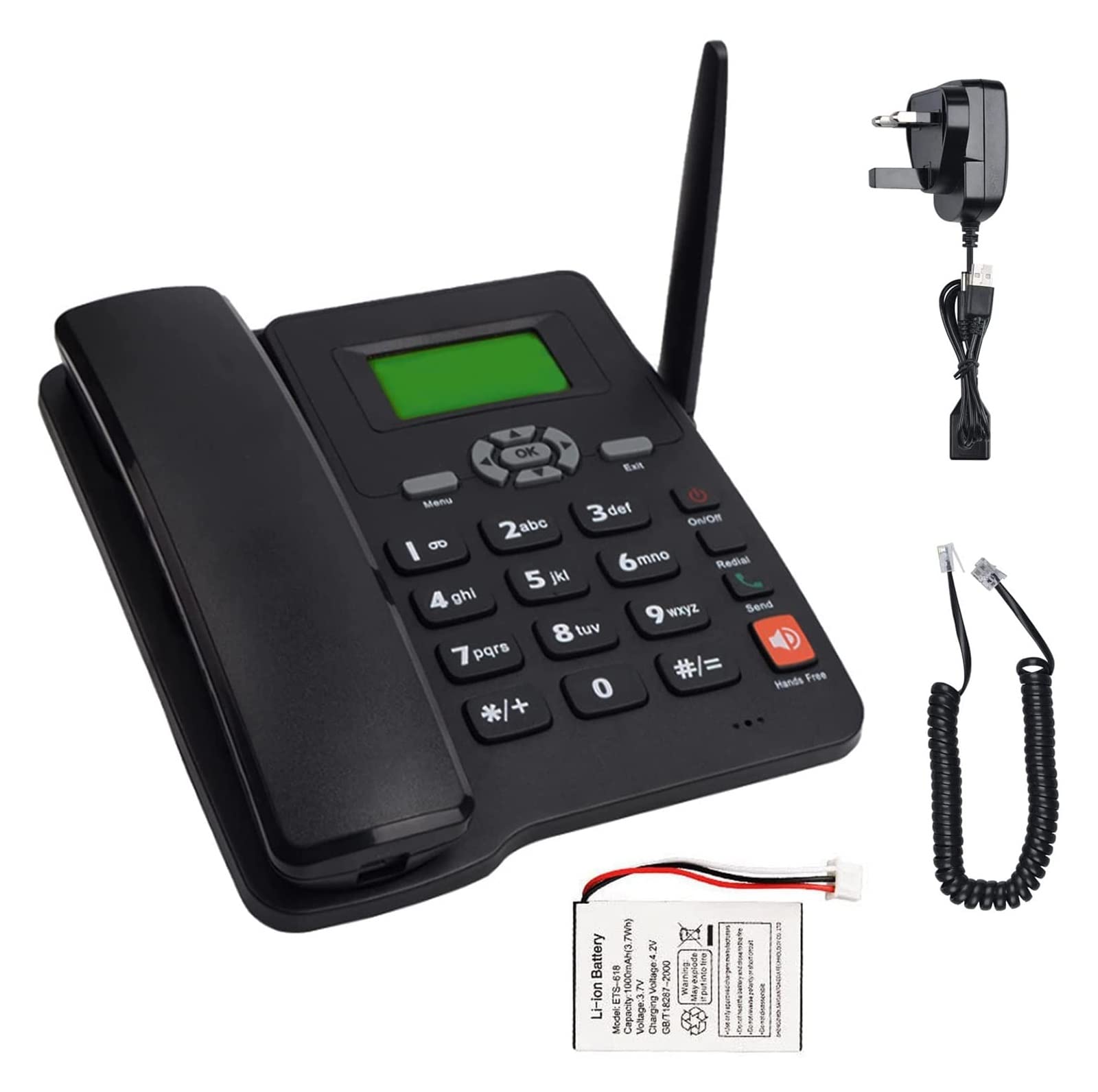Landline Telephone Wireless Quad Band GSM Desktop Style Phone with SIM Card Slot, LCD Display Date/time/Signal Strength/Battery Capacity, for Hotel Landline Phones,Dual SIM, Black