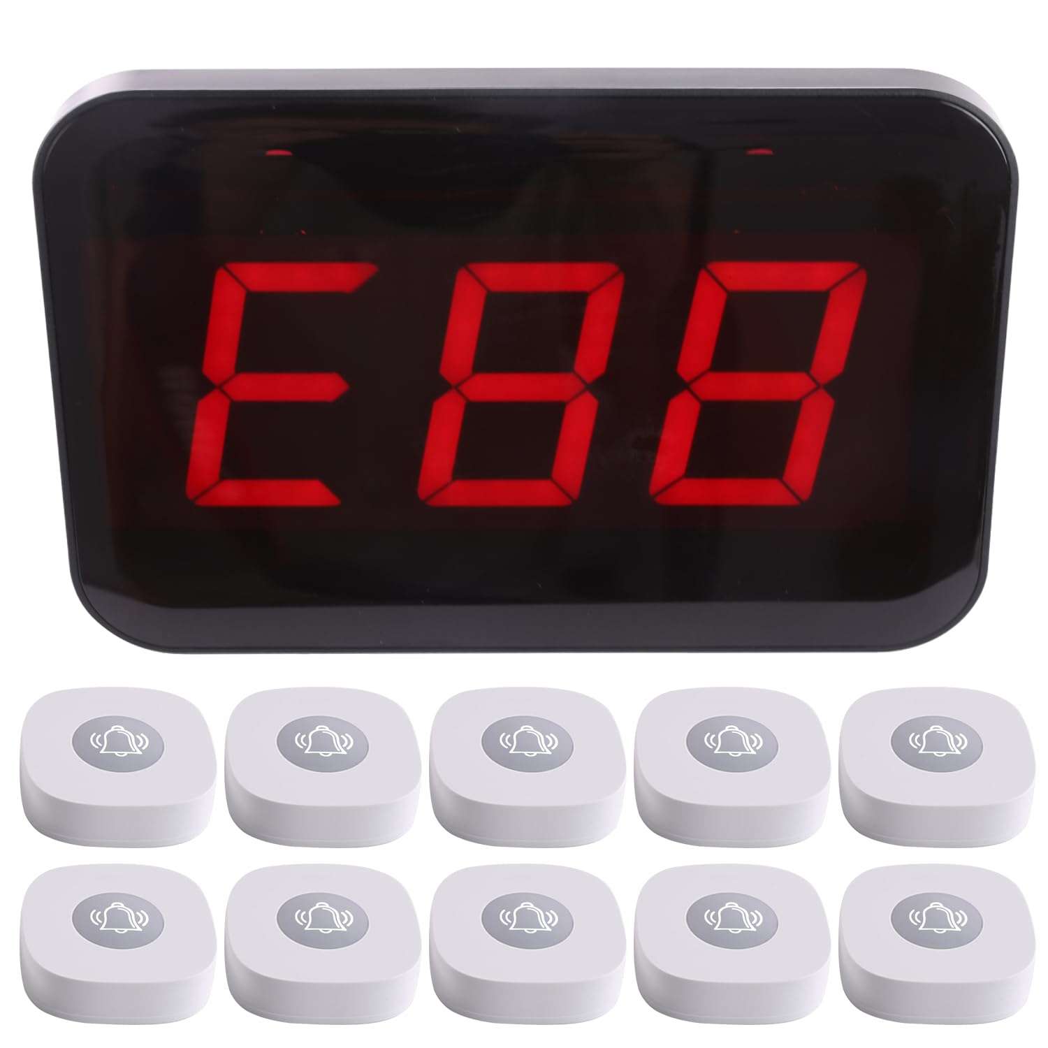 LOUKIENE Wireless Calling System, Display Receiver with 10 Waterproof Call Buttons, Caregiver Pager Retaurant Paging System for Restaurants Clinics Hotels Food Truck Church Nursery Hospital