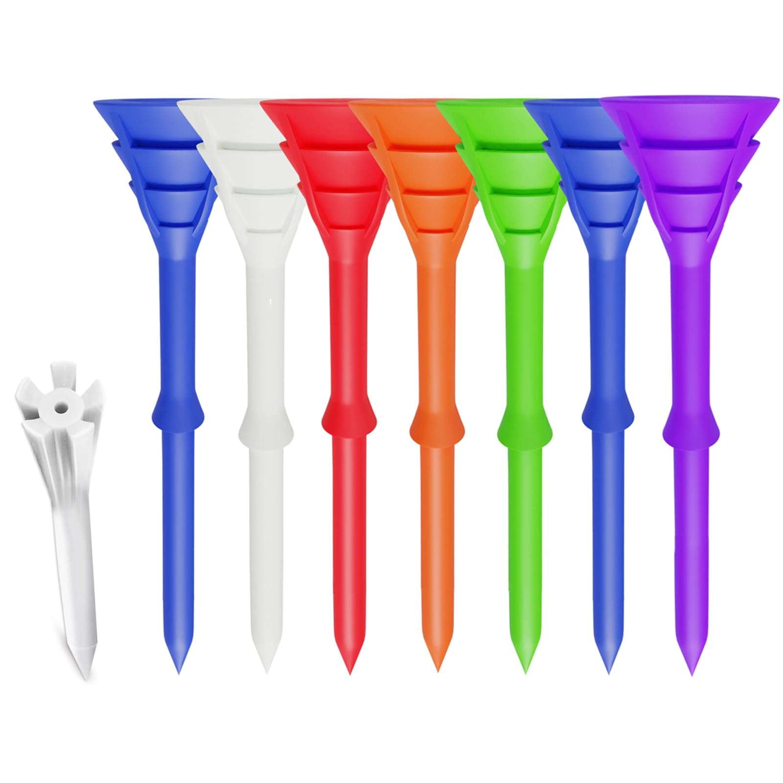 GKandi Golf Tees Plastic Unbreakable 100 Pack Bulk 3 1/4 Long 1 1/2 Short Tees Set,Durable Stable Low Resistance Reduce Friction Side Spin for Golfer