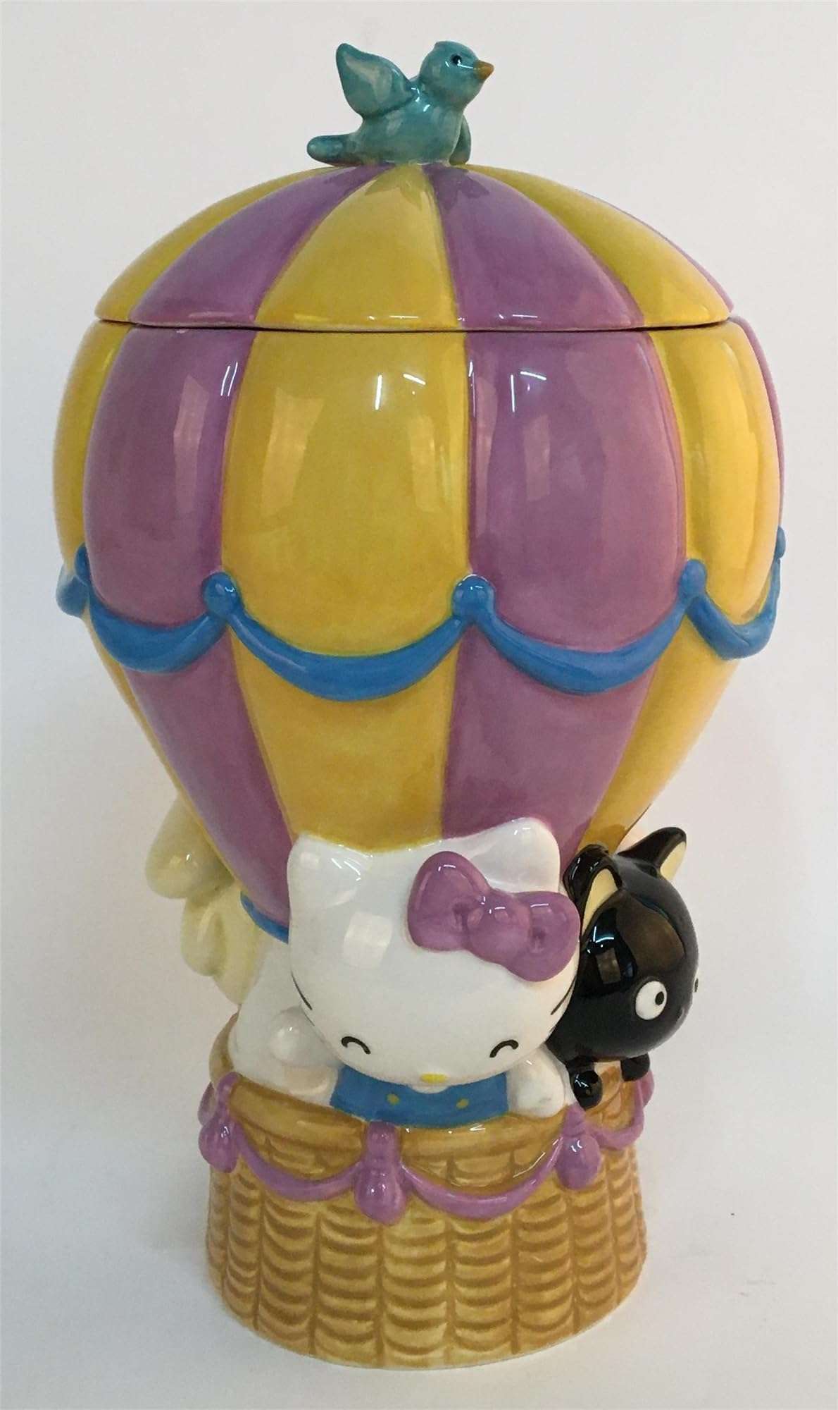 Blue Sky Clayworks Hello Kitty and Chococat Hot Air Baloon Cookie Jar, 10.75-inches Height, Multicolor, 23483