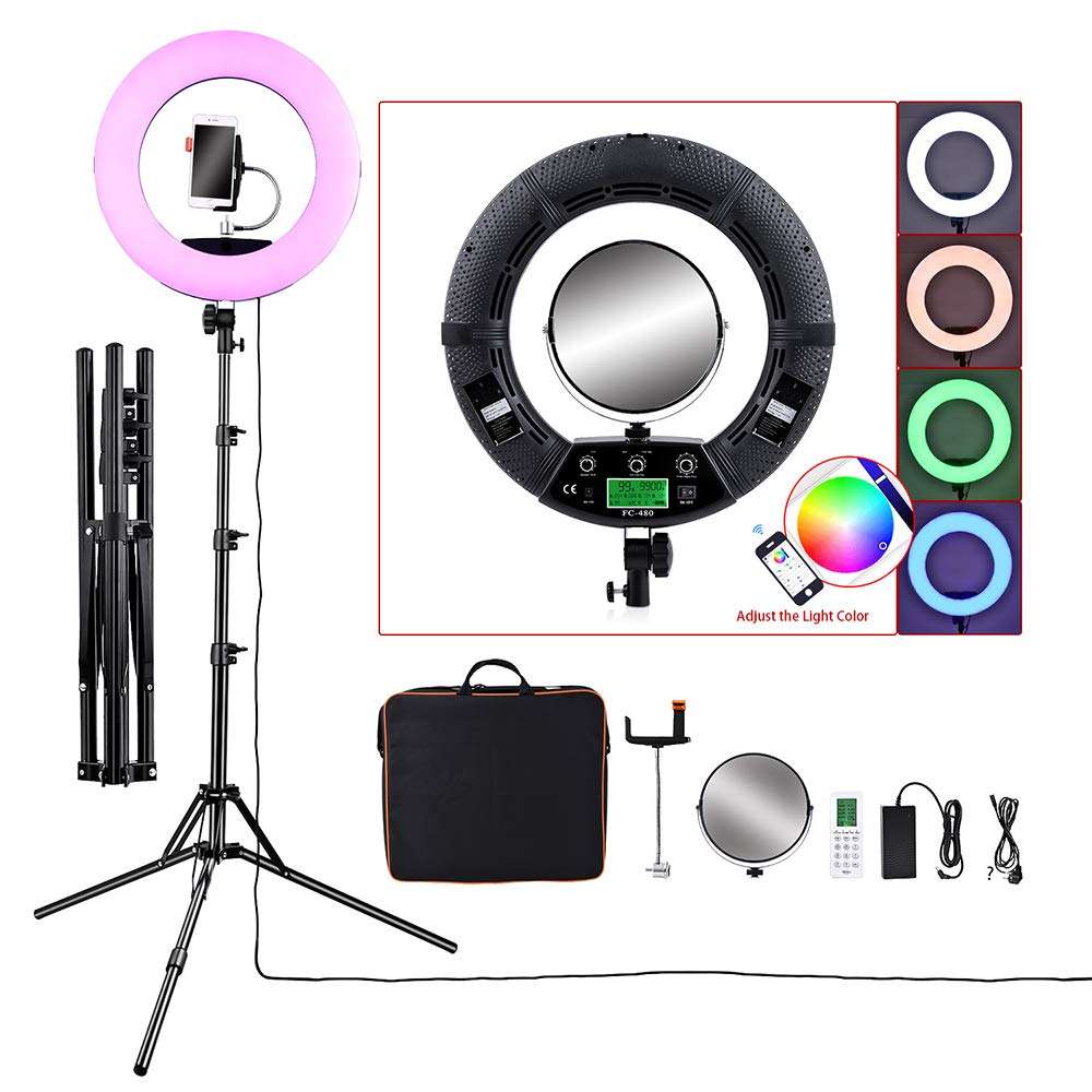 CHZHENG 18" Selfie Ring Light,RGB LED Ring Light with Stand Tripd A Mirror and A Photography Remote for Makeup,YouTube, Video,Photography