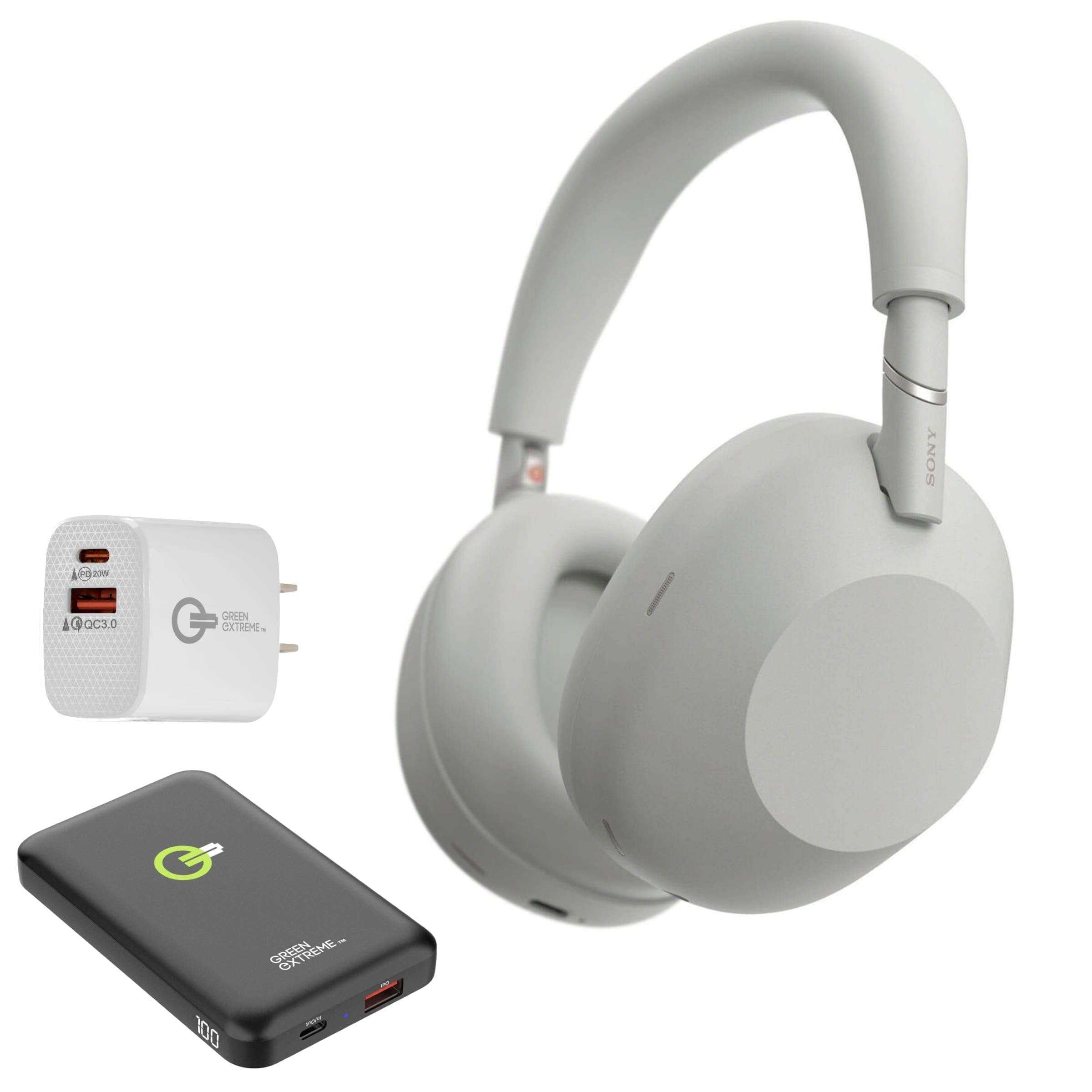 Sony WH-1000XM6 The Best Wireless Noise Canceling Headphones + Portable Charger + 20W 2-Port Wall Charger (Platinum Silver)