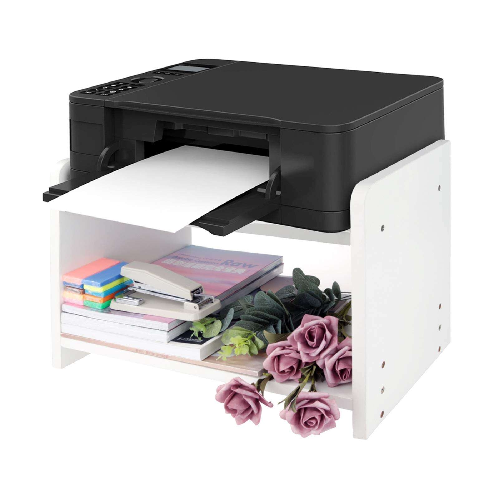 Monitor Stand TV Laptop Computer Wooden Printer Stand, 2 Layer Desk Tidy Organizer Desk Storage Printer Shelf Desktop Rack Multi-Function Student Desk Small Bookshelf Desk Rack File Storage Rack