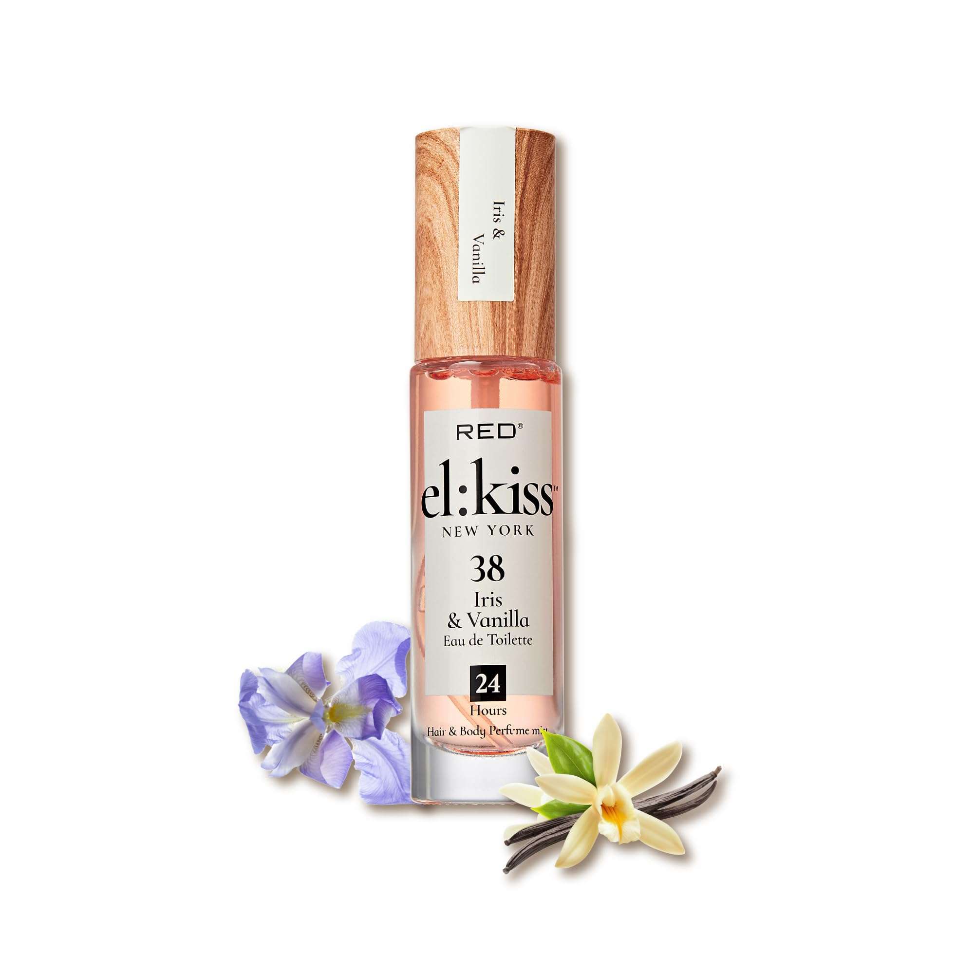 EL:KISS Hair Perfume & Body Mist, Eau de Toilette 30mL (1.01 Fl Oz), Hydrating & Long-Lasting, Alcohol-Free With Jojoba, Argan Oil & Aloe Vera (Iris & Vanilla - Inspired by La Vie Est Belle)