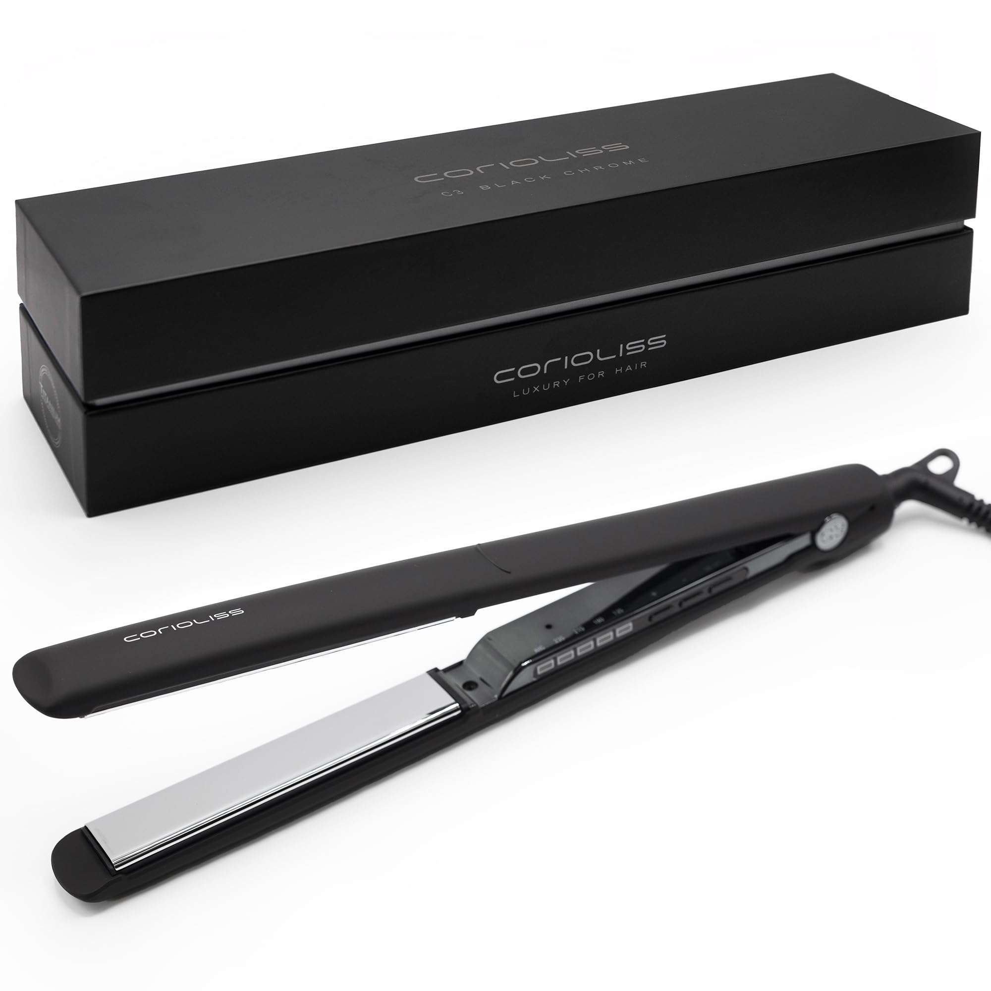 Corioliss C3 Hair Straightener Flat Iron Professional for Hair Titanium Plates Control Temperature Women (Black Chrome Soft Touch)
