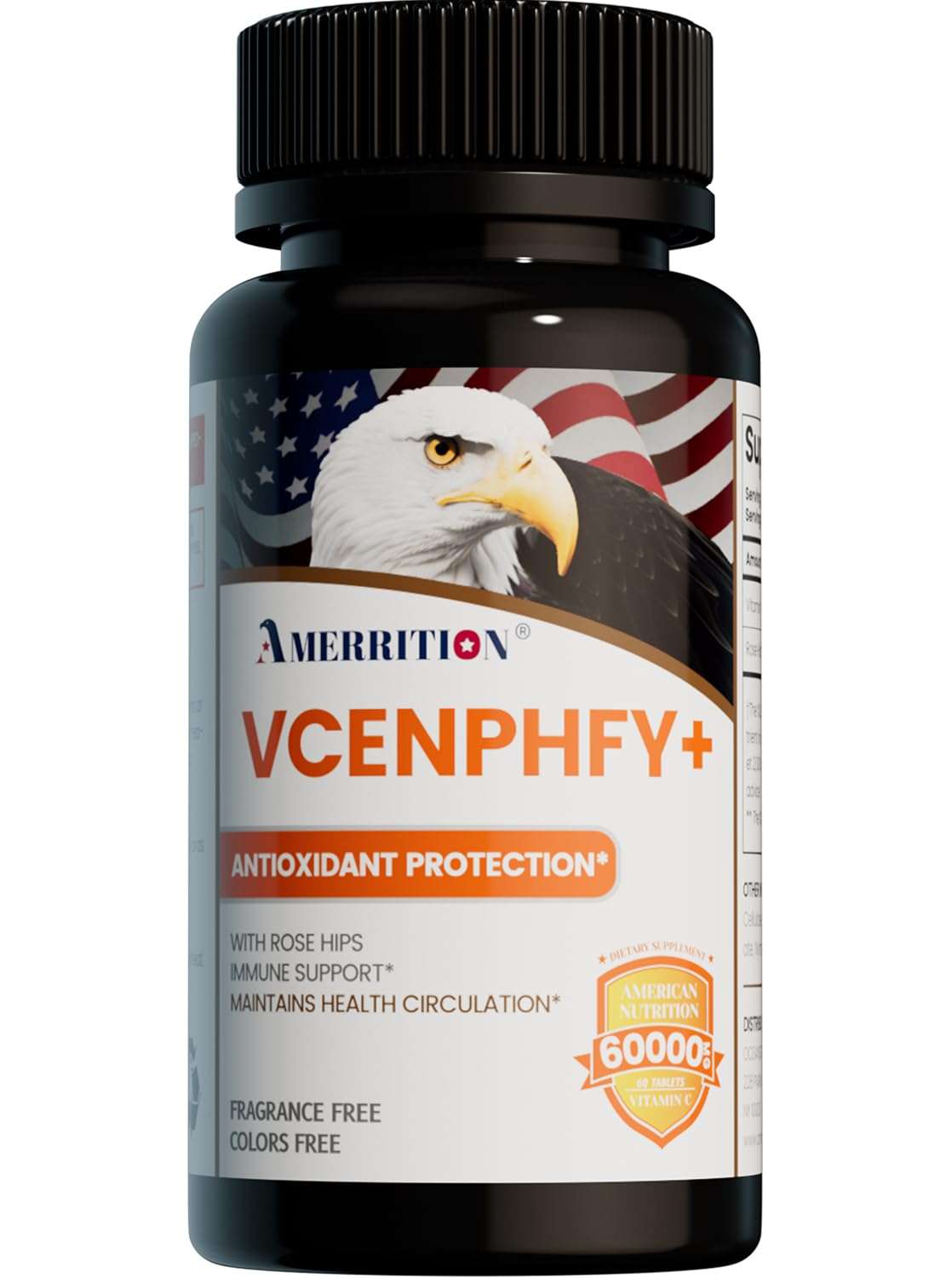 Amerrition VCENPHFY+ - High-Potency Vitamin C Tablets for Immune Support & Antioxidant Protection - Buffered Formula with Rose HIPS Powder - 60 Tablets