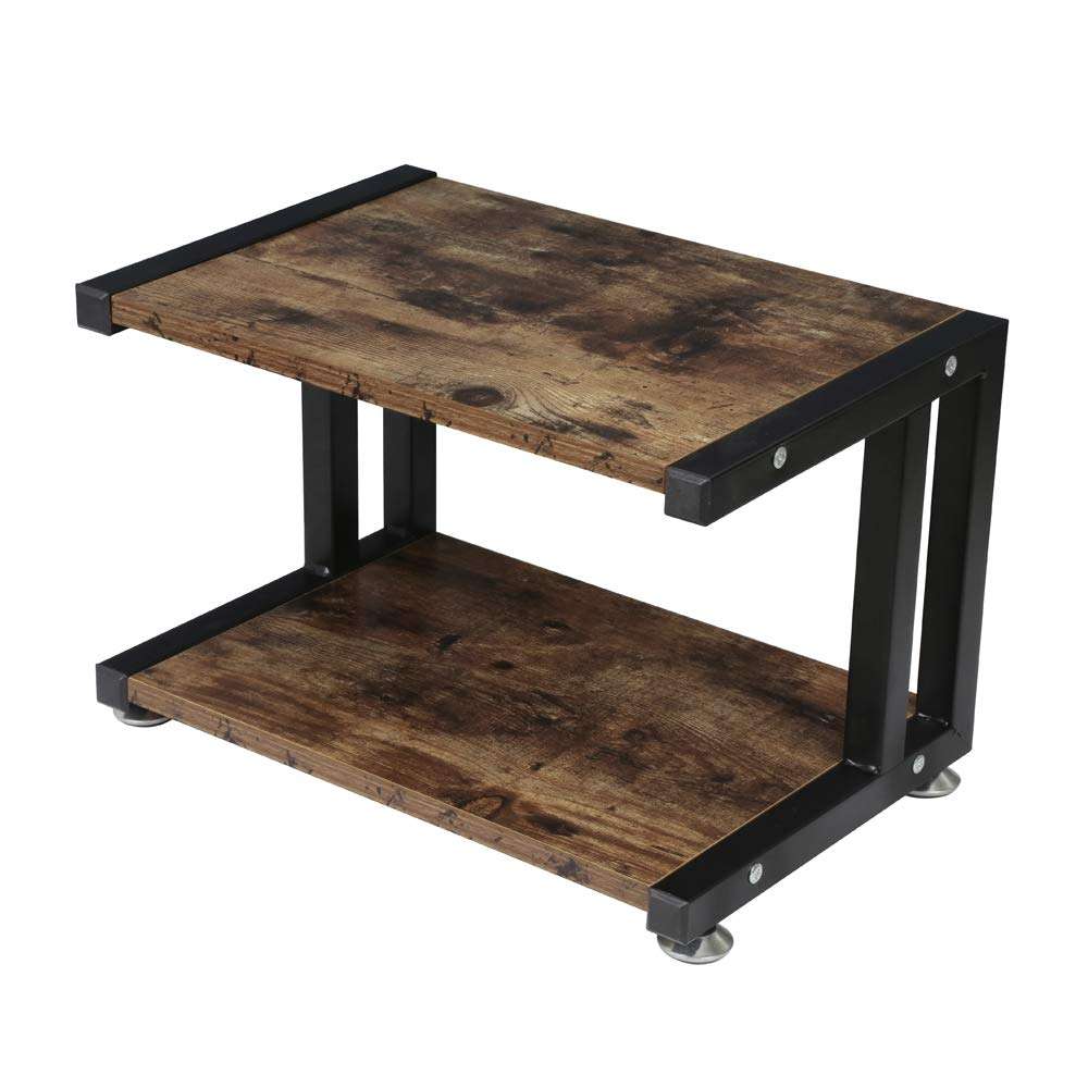 OROPY Vintage Printer Stand with 2 Tier Wood Storage Shelves, Multi-Purpose Desk Organizer for Fax Machine, Scanner, Files, Books with Adjustable Anti-Skid Feet