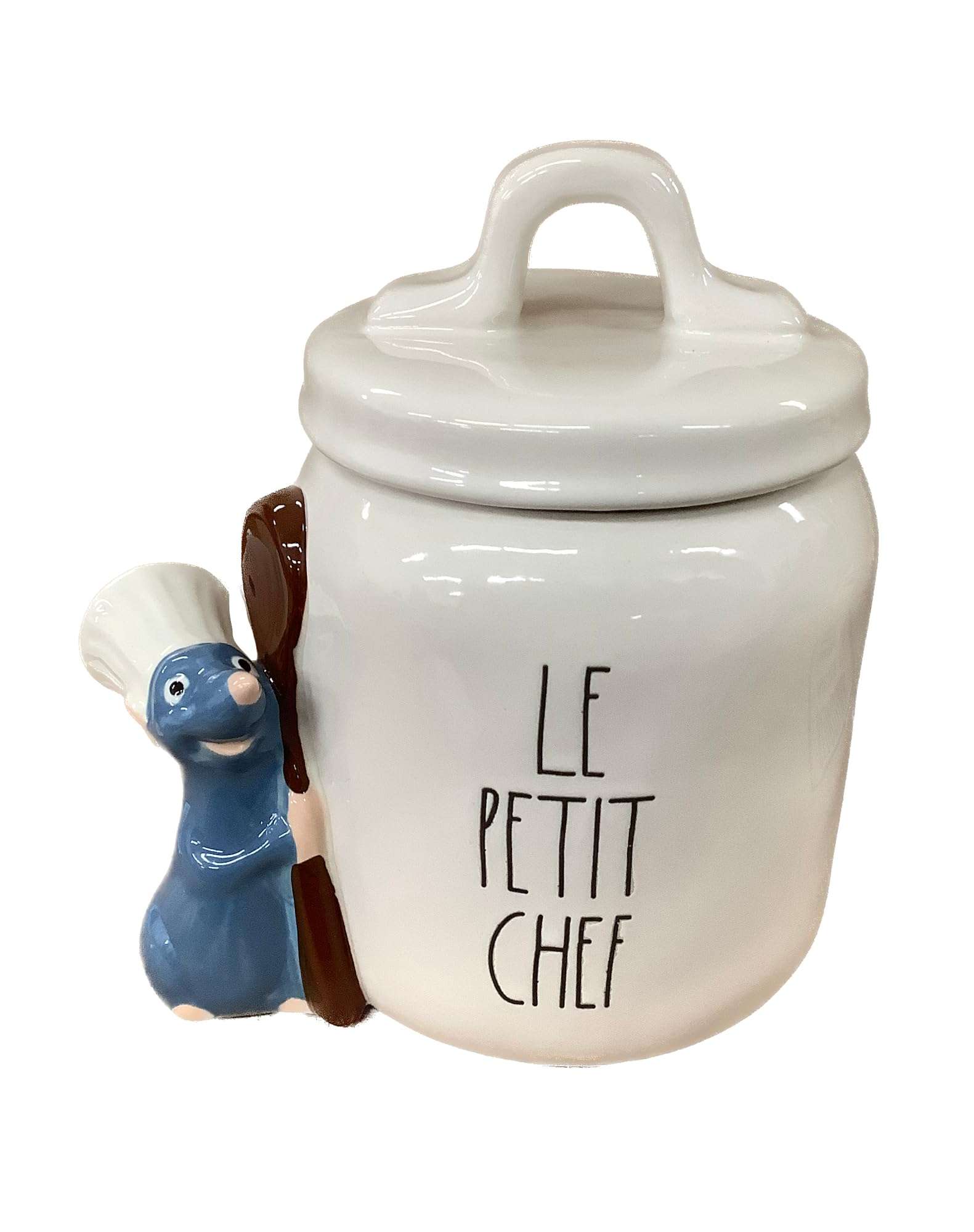 Rae Dunn by Magenta Ratatouille Ceramic Canister with Remy Figurine, Le Petit Chef Design, Small (5" x 6")