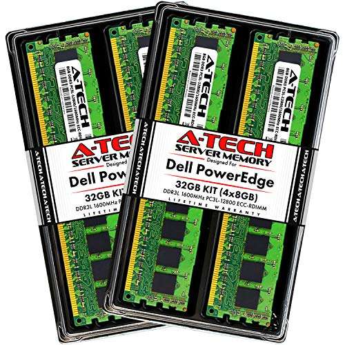 A-Tech 32GB (4x8GB) RAM for Dell PowerEdge C6105, C6145, C6220, C6220 II, C8220, C8220X Servers | DDR3 1600MHz ECC-RDIMM PC3L-12800 1Rx4 1.35V 240-Pin ECC Registered DIMM Server Memory Upgrade Kit
