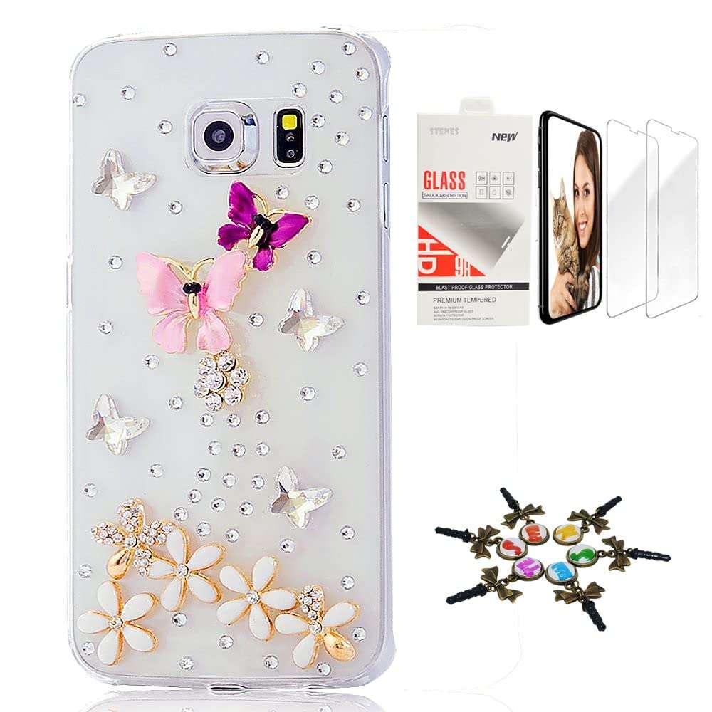 STENES Galaxy Note 8 Case - STYLISH - 3D Handmade Sparkle Series Bling Crown Pumpkin Car Castle Butterfly Rose Flowers Cover Compatible with Samsung Galaxy Note 8 with Screen Protector 2 Pack - Red