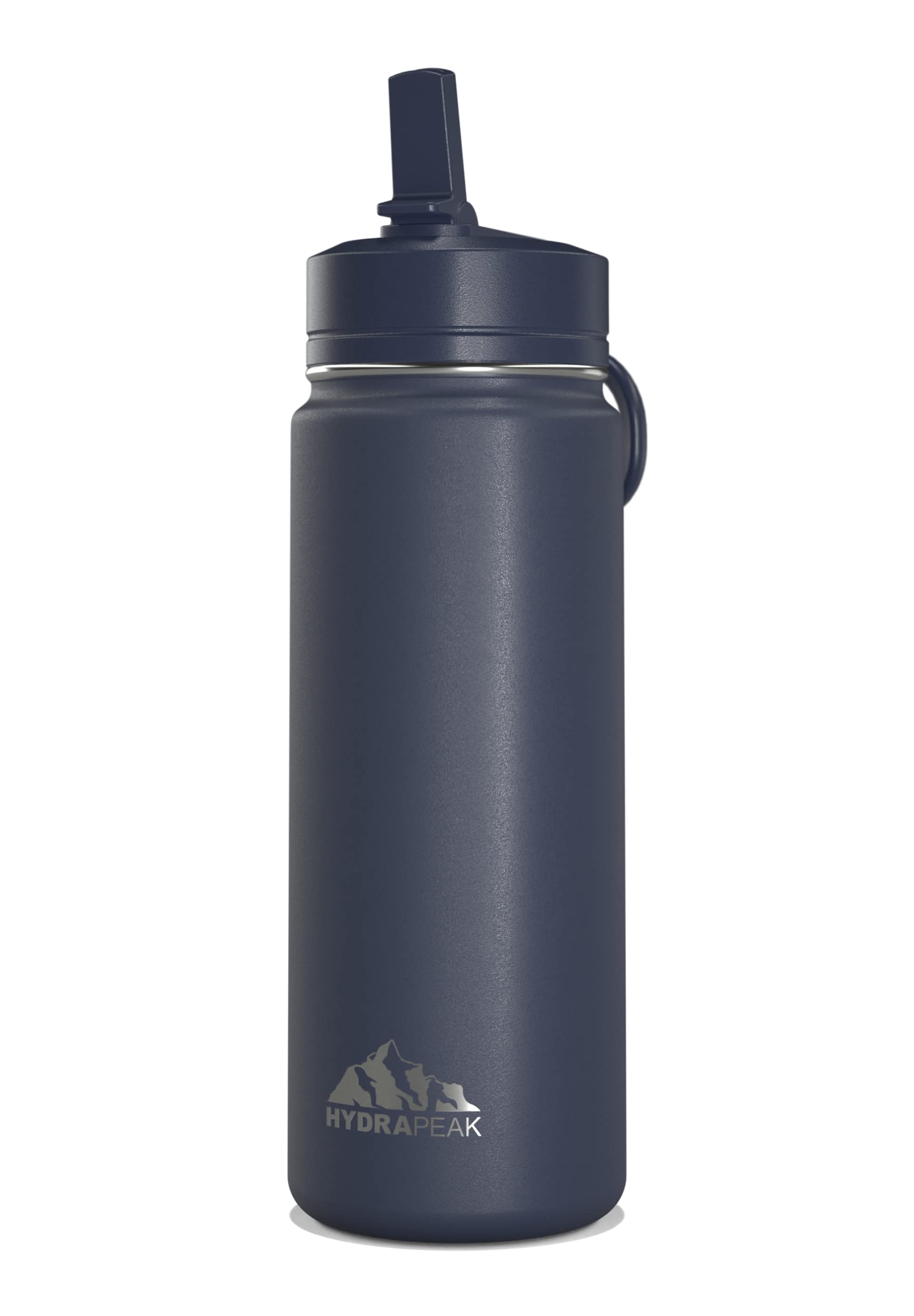 Hydrapeak Mini 20oz Water Bottle with Straw Lid, Stainless Steel Double Wall Insulated Water Bottle | Leak-Proof and Spill-Proof Water Bottle, Cold for 24 Hours (Navy)