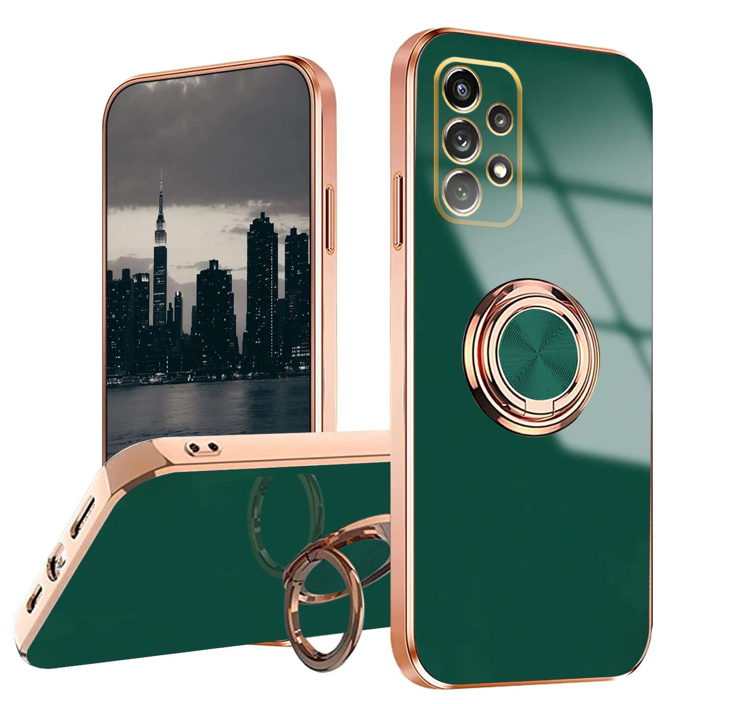 Compatible with Samsung A72 case, Phone Cases for Samsung Galaxy A72 4G/5G with Ring Holder, 360 Degrees Protective Silicone Magnetic Car Holder (Samsung Galaxy A72 4G/5G, Dark Green)