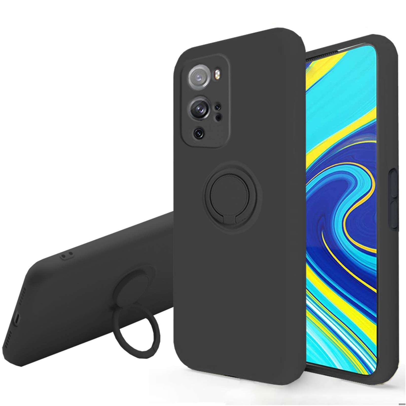OnePlus 9 Pro Case,Soft Feel Silicone TPU Shockproof,Metal Ring Kickstand Case,Super Durable Protection Slim Case,Car Magnetic Case,for OnePlus 9 Pro (Black)