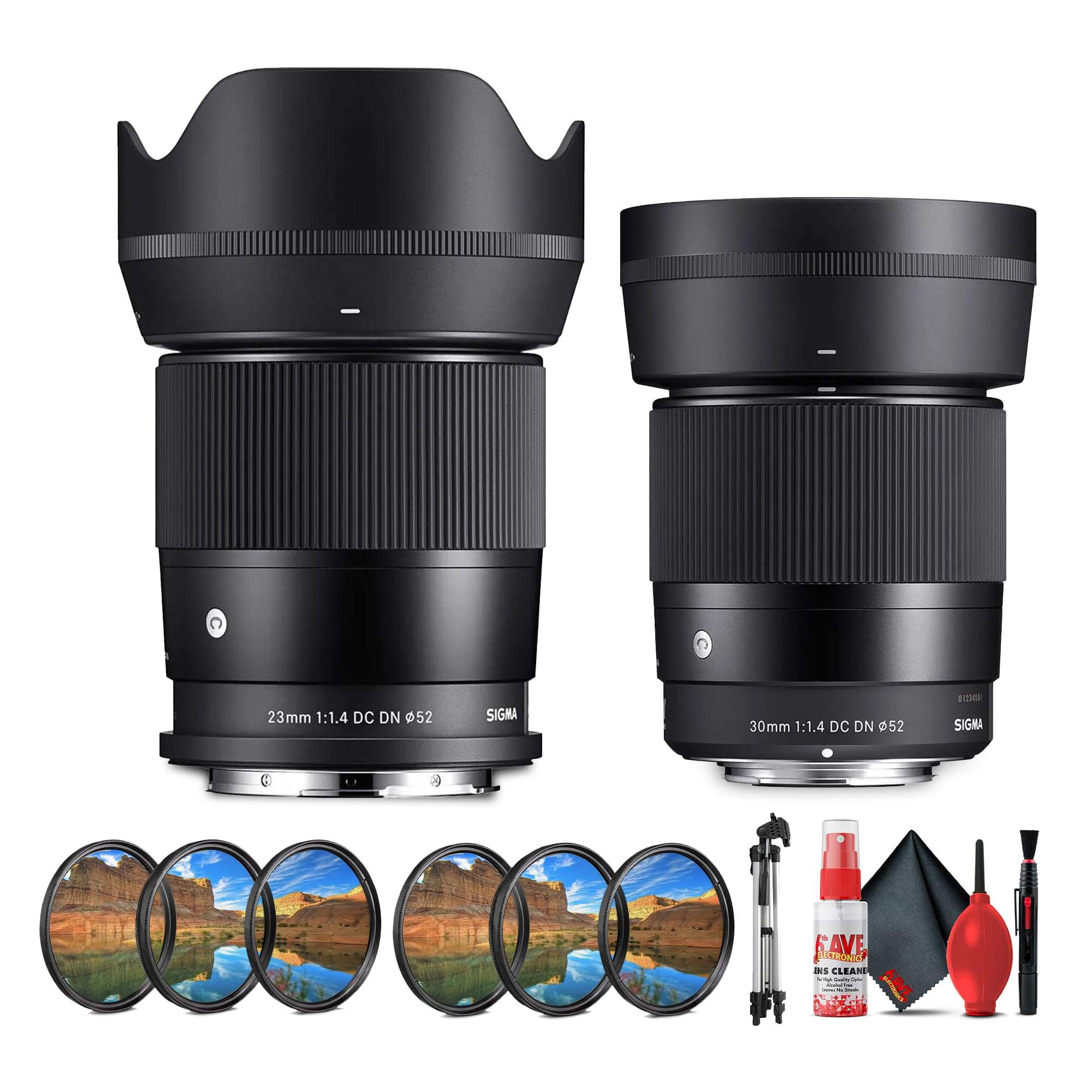 Sigma 23mm f/1.4 DC DN Contemporary Lens 348972, 30mm f/1.4 Lens 302972 for Canon RF Mount Bundle for Professional use, Weddings, Indoor/Outdoor Adventure + Accessories