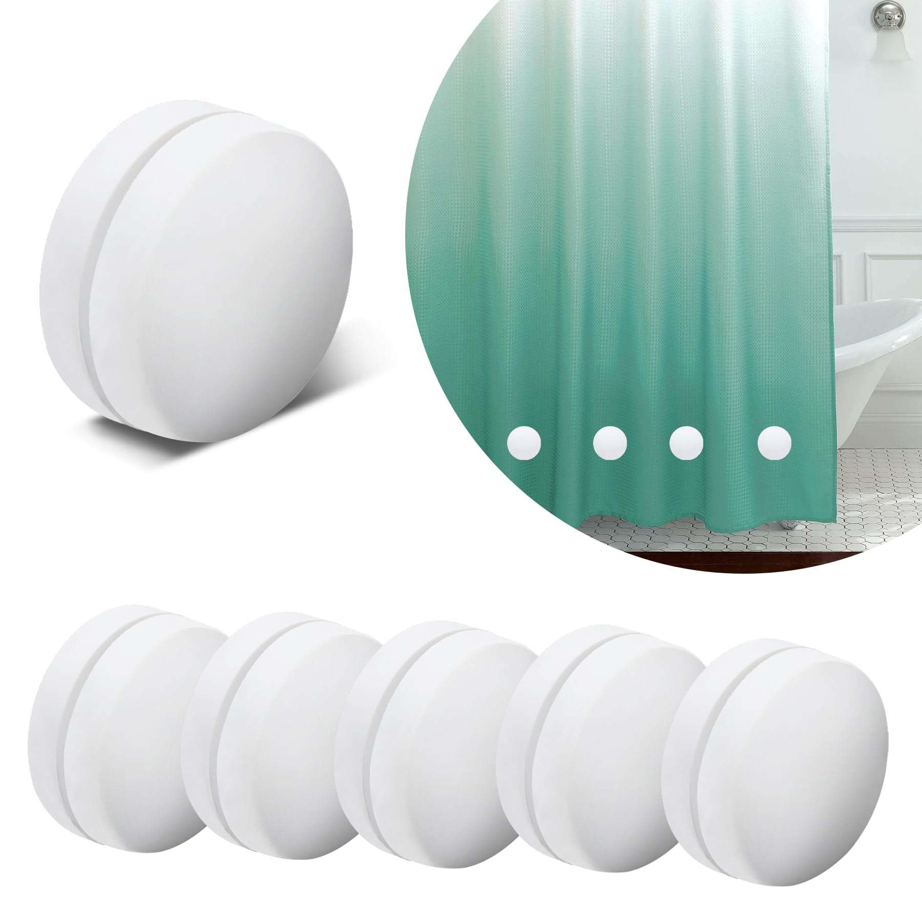 Magnetic Shower Curtain Weights - 360° Silicone Wrapped, Rustproof and Waterproof - Heavy Duty Magnets for Stable Shower Curtains - 6 Pairs (White)