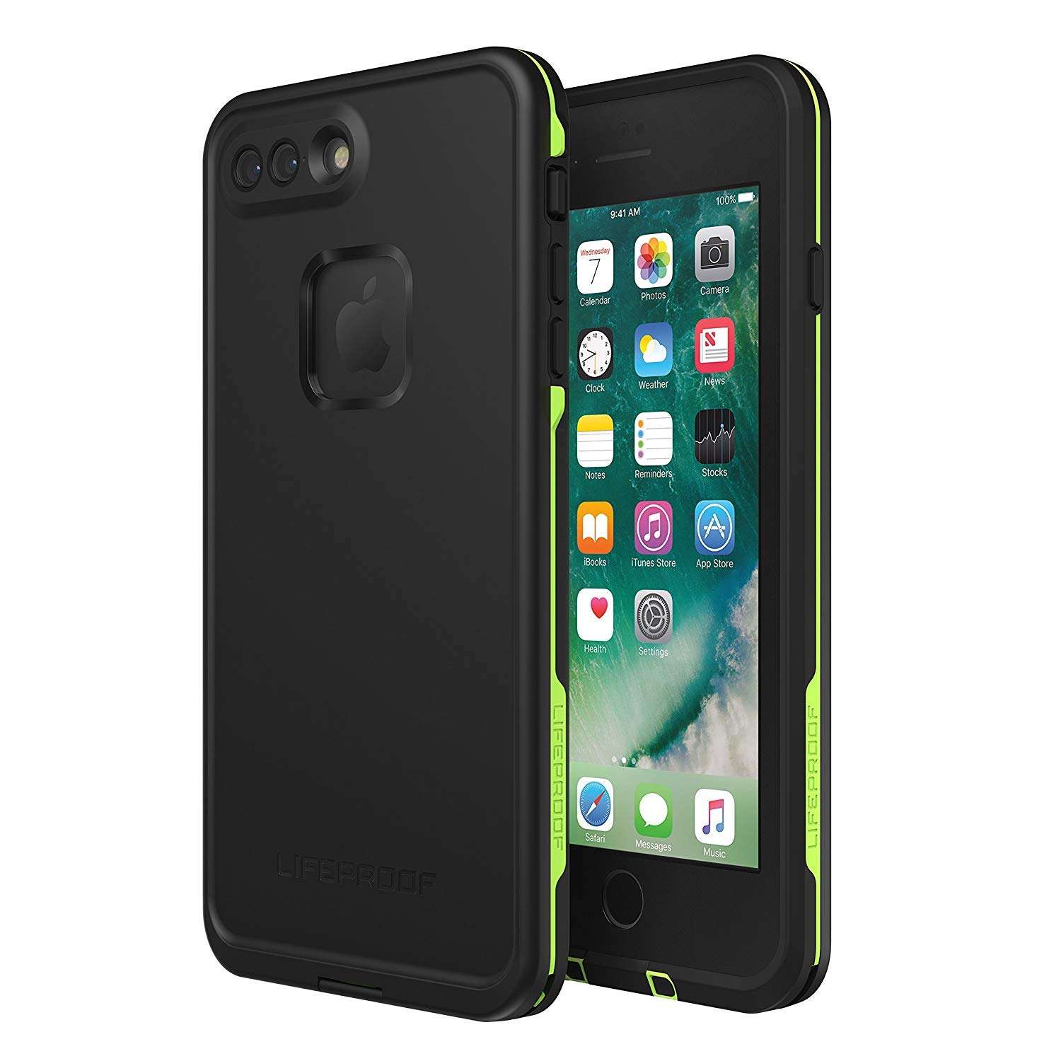 LifeProof iPhone 8 PLUS & iPhone 7 PLUS (ONLY) FRĒ Series Case - NIGHT LITE (BLACK/LIME), waterproof IP68, built-in screen protector, port cover protection, snaps to MagSafe