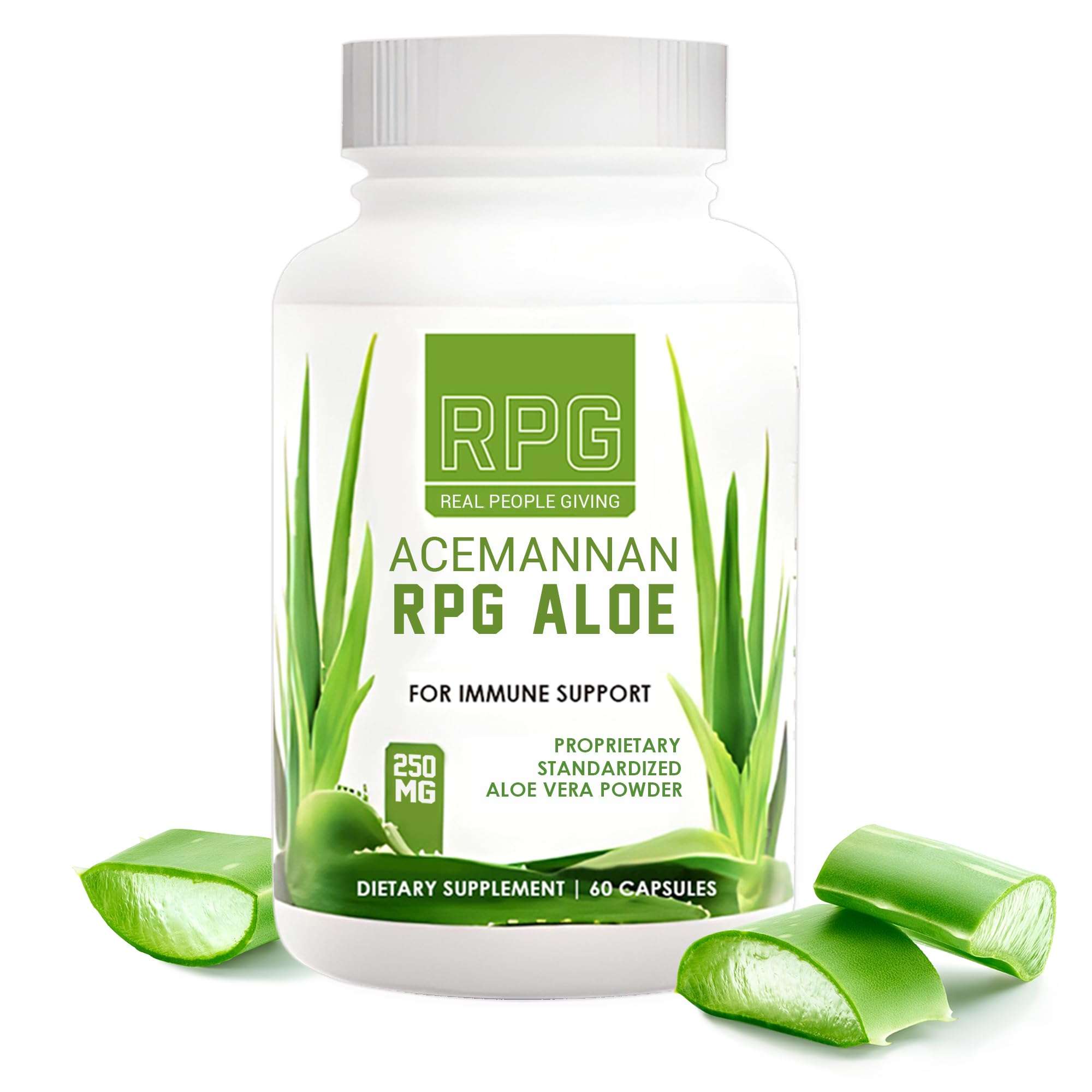 RPG Acemannan Aloe Vera Capsules - Aloevera Dietary Supplement with Immune and Gut Support Aloe Vera Powder Capsule - 60 Pills (250 MG)
