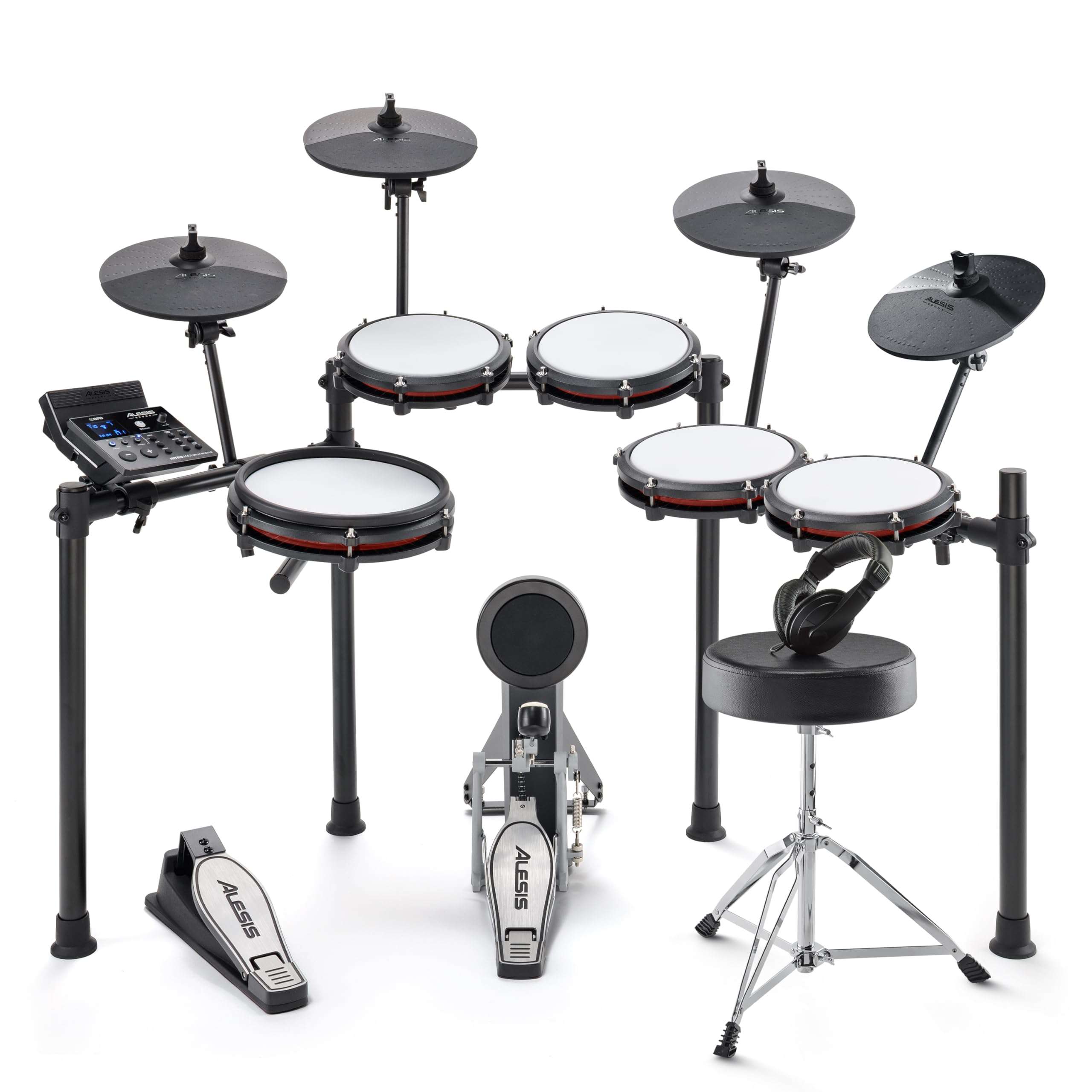 Alesis Nitro Max Kit 10 Piece Electric Drum Set with Quiet Mesh Pads, 10" Dual Zone Snare, Bluetooth, 440+ Sounds, Drumeo, Drum Throne and Headphones