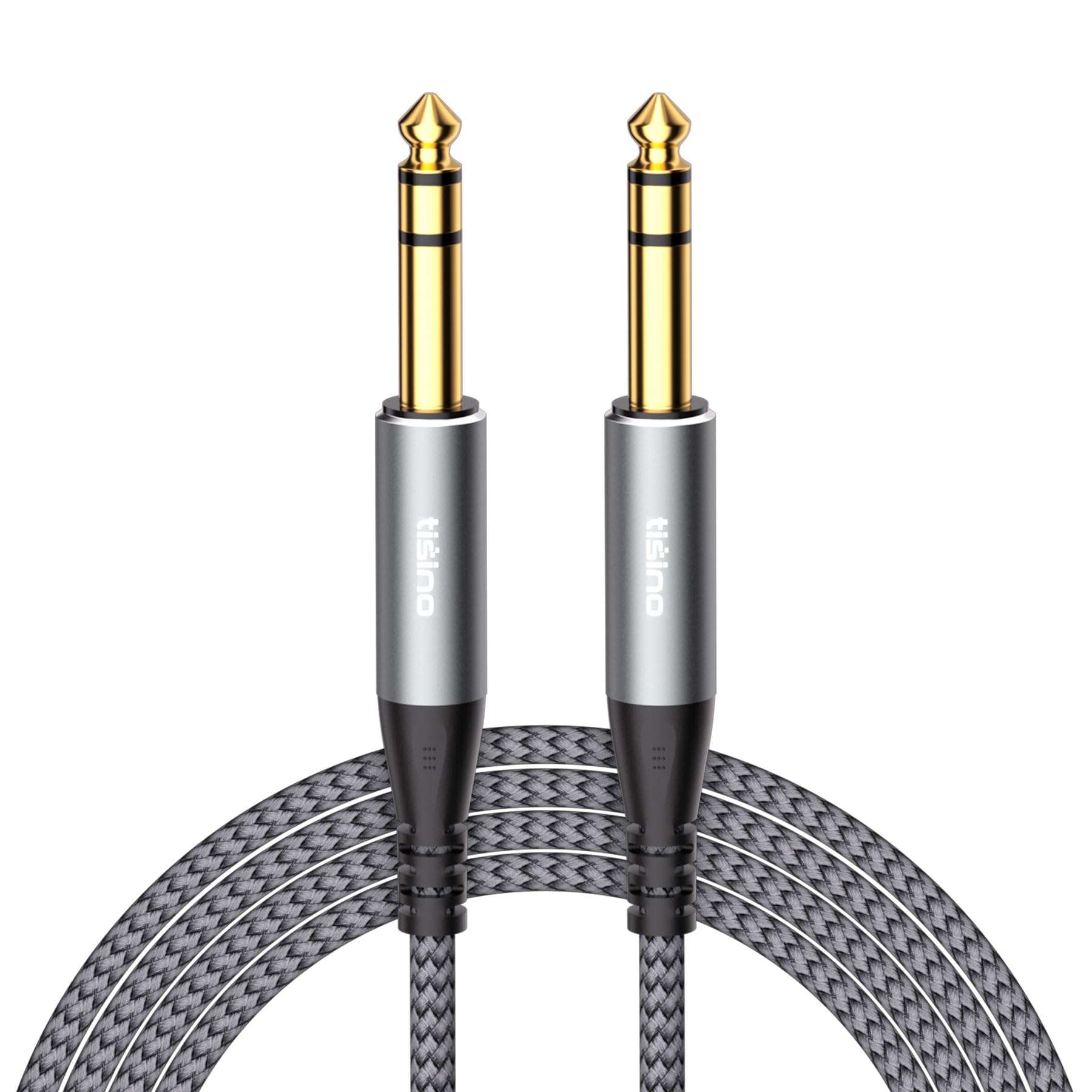 Tisino 1/4" TRS Cable-1/4 Male to 1/4 Male Audio Cable Balanced Stereo Audio Cable, Nylon Braid-Pro Interconnect and Guitar Cable Audio Cable for Studio Monitors,Mixer,Speaker-6.6 Feet