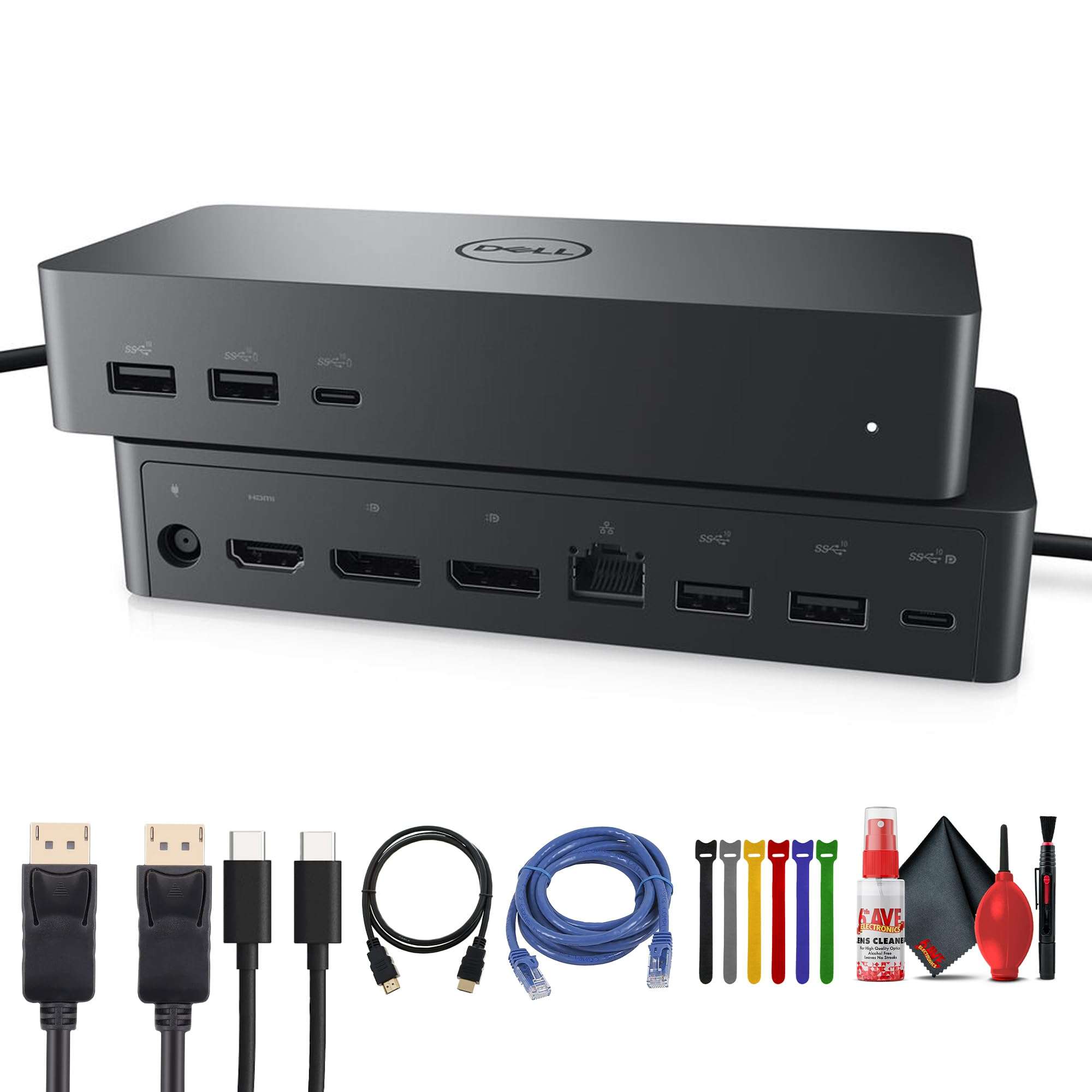 Dell UD22 10-in-1 Universal USB-C Docking Station | Quad 4K Display Support, 96W Power Delivery, Dual DisplayPort (UD22) + HDMI/DisplayPort/USB-C Cable Bundle
