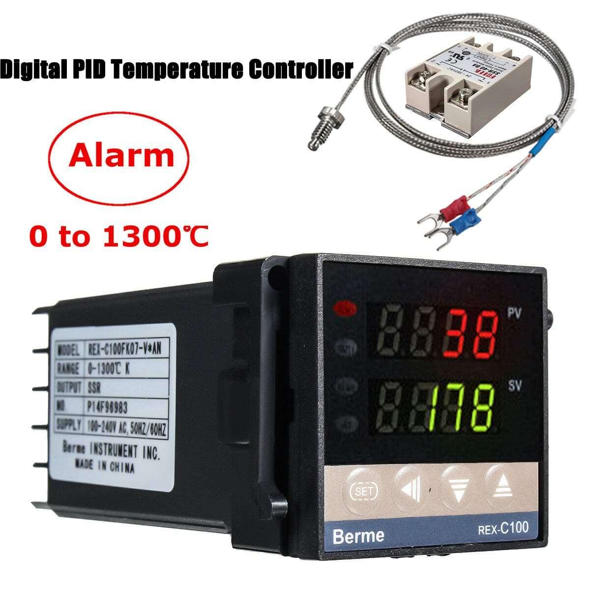 2 Way Alarm REX-C100 AC 110-240V 0~1300℃ Digital PID Temperature Controller Kits