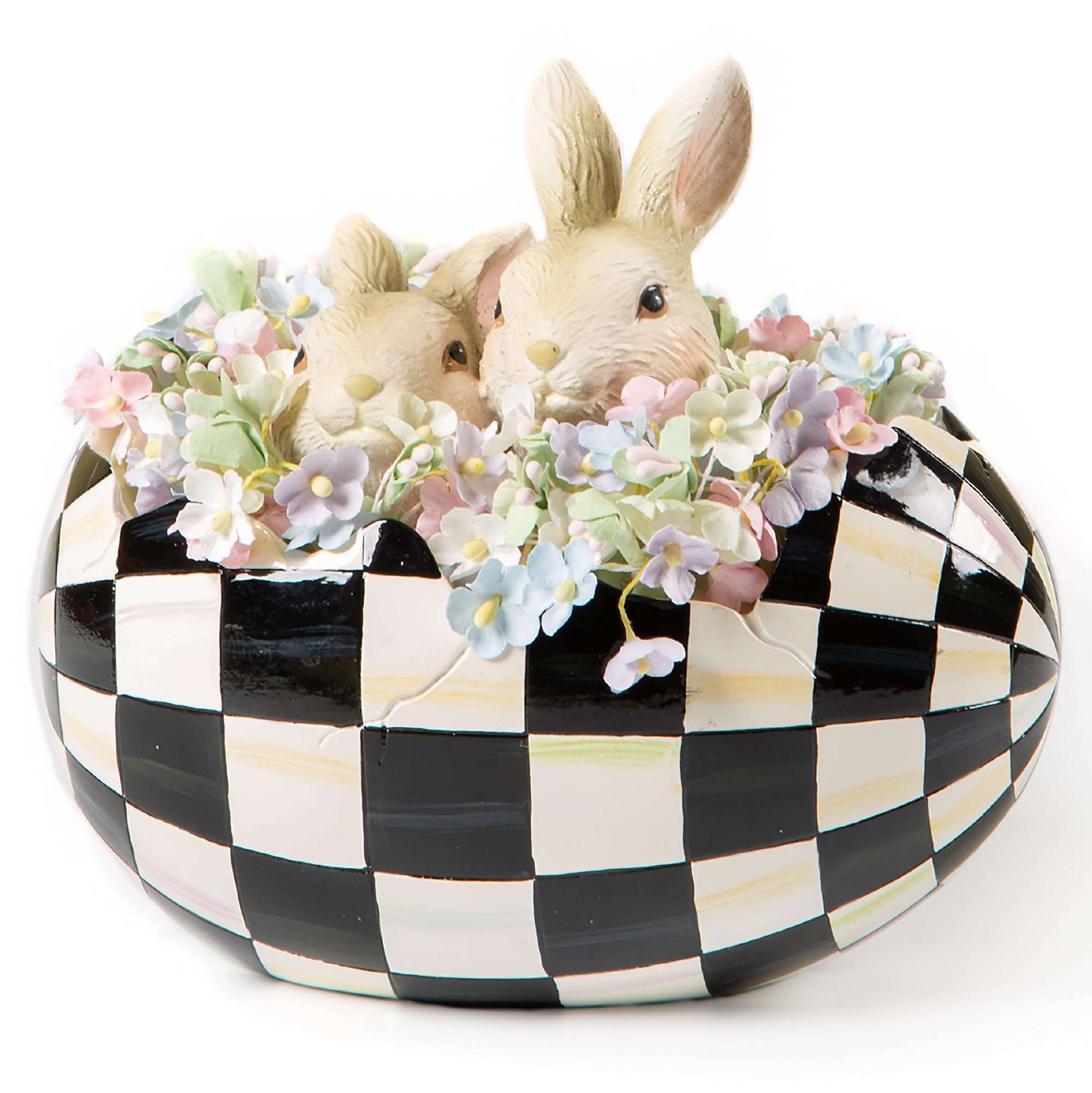 MACKENZIE-CHILDS Peekaboo Egg, Cute Easter Bunny Decor, Spring and Easter Egg Decor, Black-and-White Courtly Check