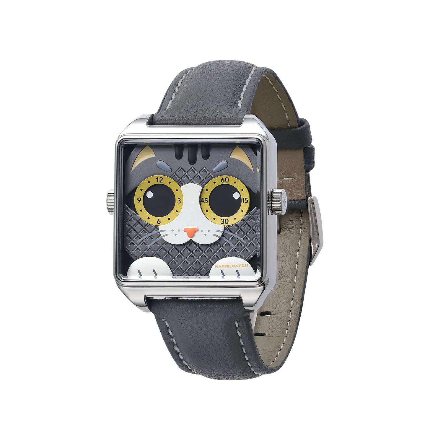 HappieWatch Grey Embossed Dial Quartz Wristwatch Stainless Case Sapphire Crystal Fashion Timepiece with Silicone and Stainless Steel Strap…