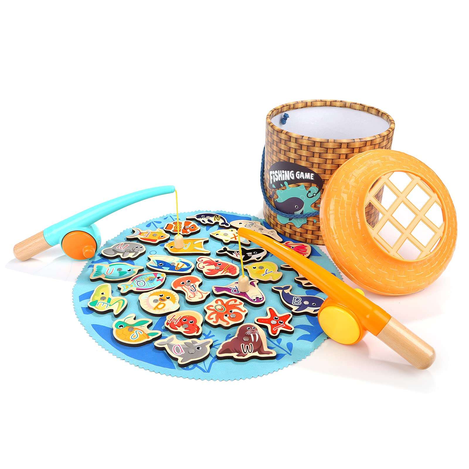 TOP BRIGHT Toddler Fishing Game Magnetic, Montessori Preschool Toys for 2 Year Old Girl Boy, Gifts for Educational Learning, Easy Storage & Portable Board Games Wooden Toy