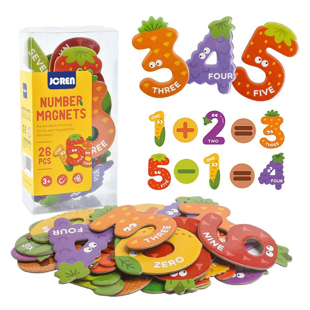 JCREN Jumbo Magnetic Fridge Magnets Stick Colorful Number Fruit Shape Math Learning Toy Set Preschool Recognition Counting Refrigerator for 3 4 5 Year Old Toddler Kids Boy Girl Gift