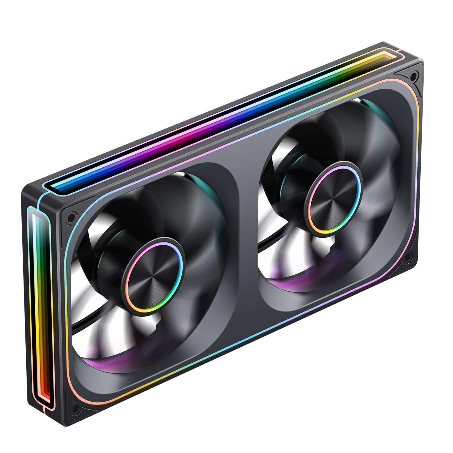 JONSBO ZA-240BR (Reverse) PC Case Fan,All(2)-in-One,Single Frame Unit with 2x120mm 3Pin ARGB Fans,PWM, Reverse Blade Silent with 4-Sides Infinity Mirror Fan,Aluminum Nameplate,28mm Thick Black