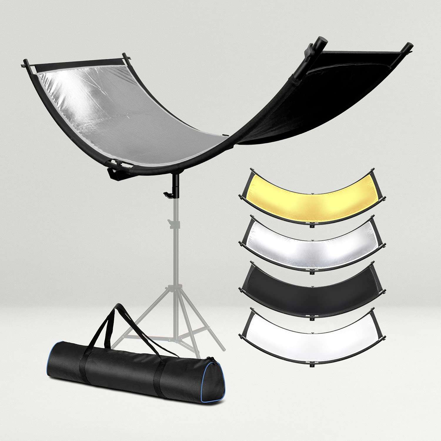 LimoStudio Clamshell U Shaped Light Reflector/Diffuser Kit 70"x24" Curved Photo Reflector for Photo Video Studio with Black/Silver/White/Gold, Carry Bag, AGG3234